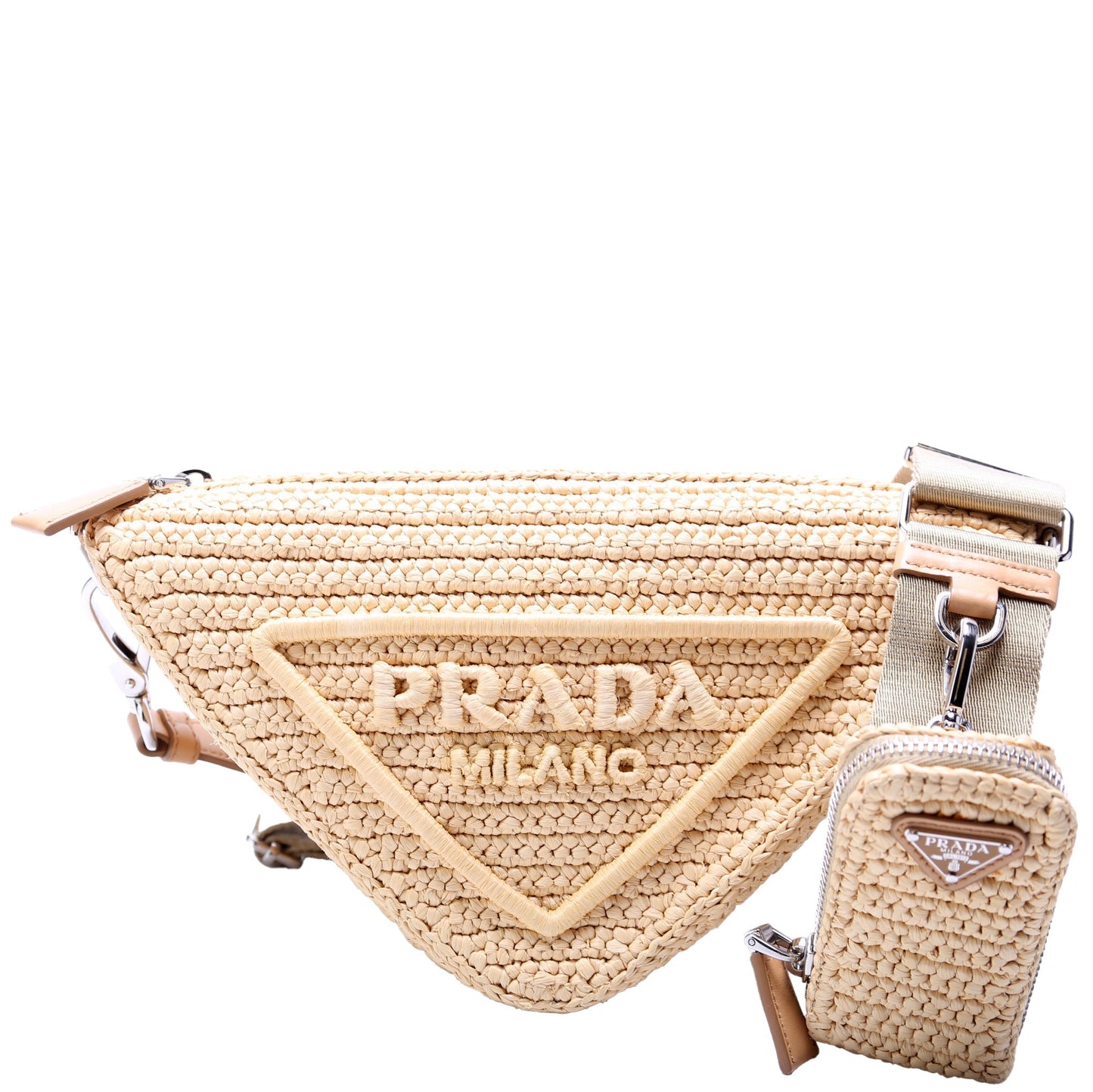 Prada Triangle Bag Raffia Tan Travel Bag