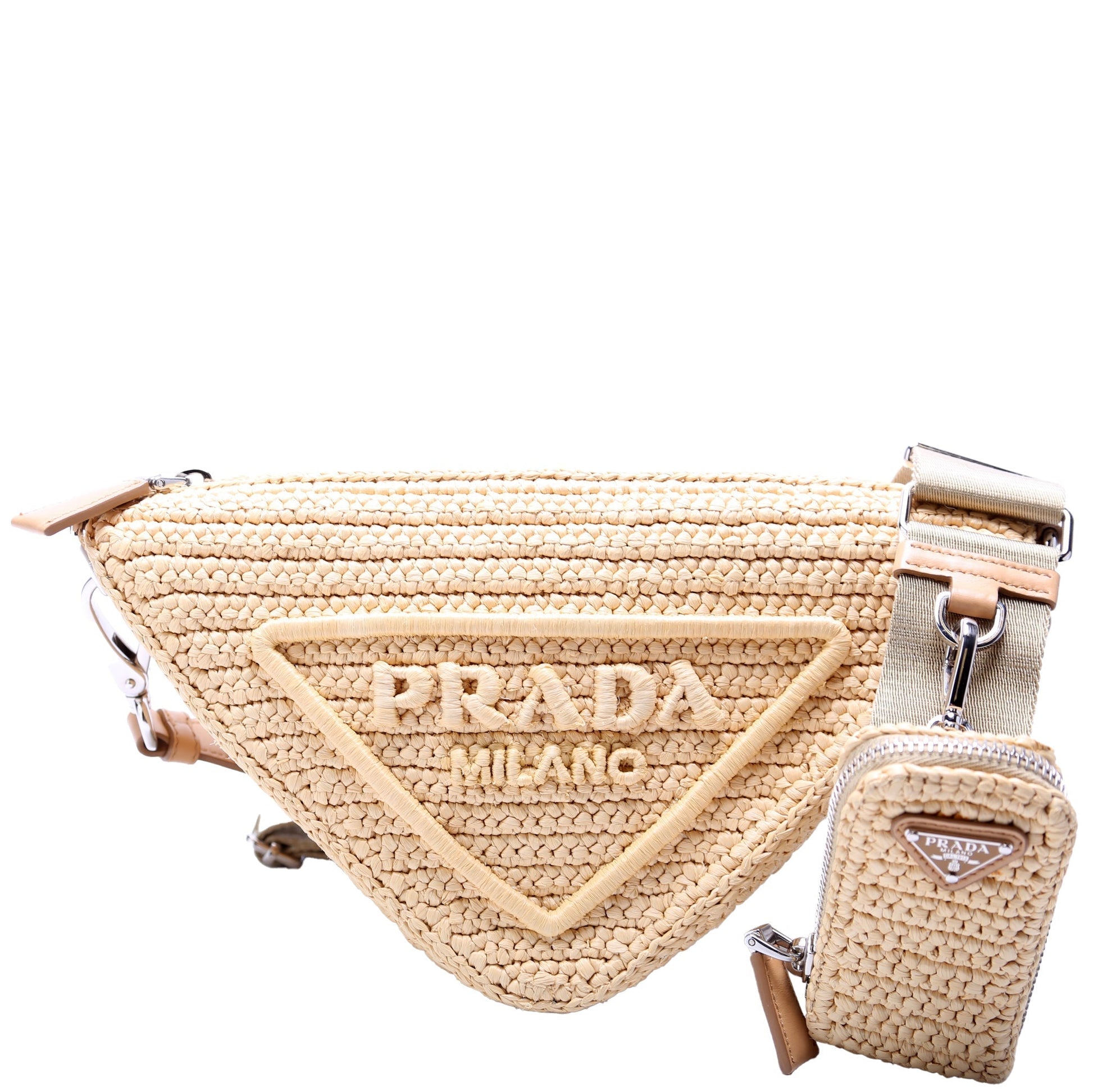 Prada Triangle Bag Raffia Tan Travel Bag