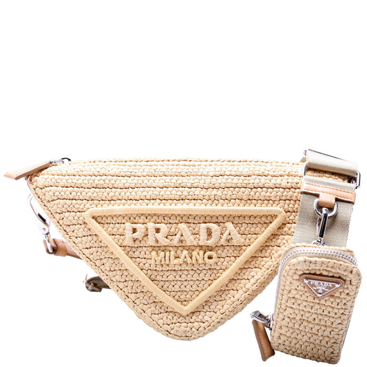 Prada Triangle Bag Raffia Tan Travel Bag