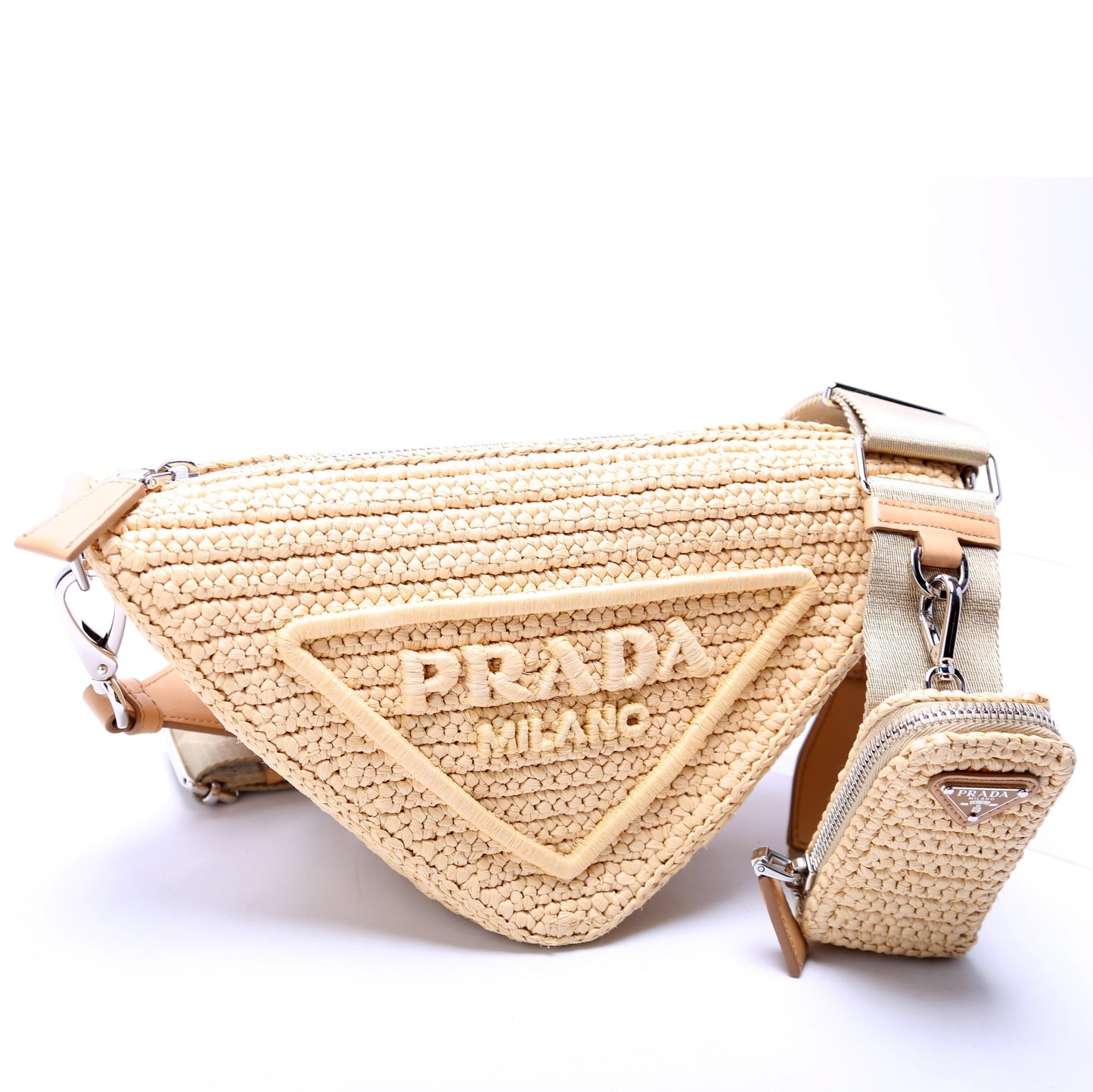 Prada Triangle Bag Raffia Tan Travel Bag