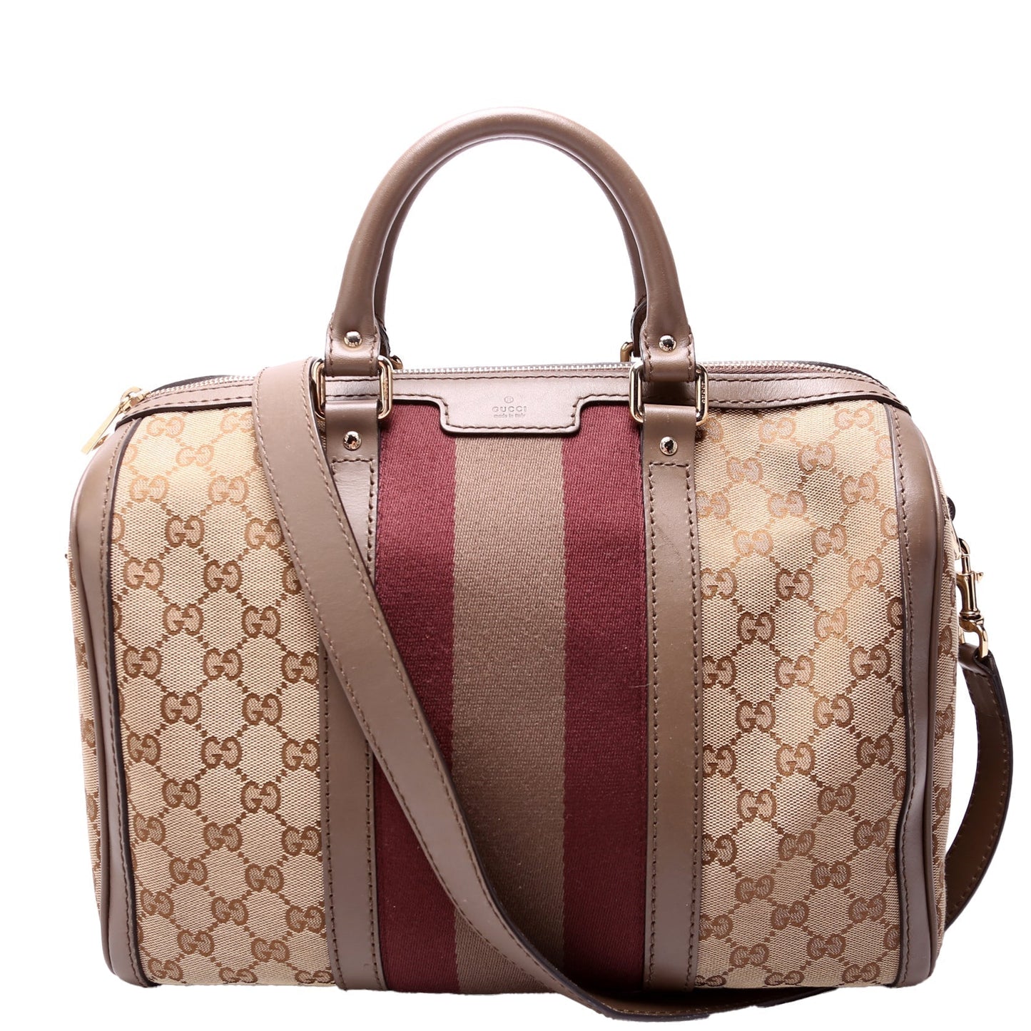 Gucci Boston Taupe Canvas Travel Bag