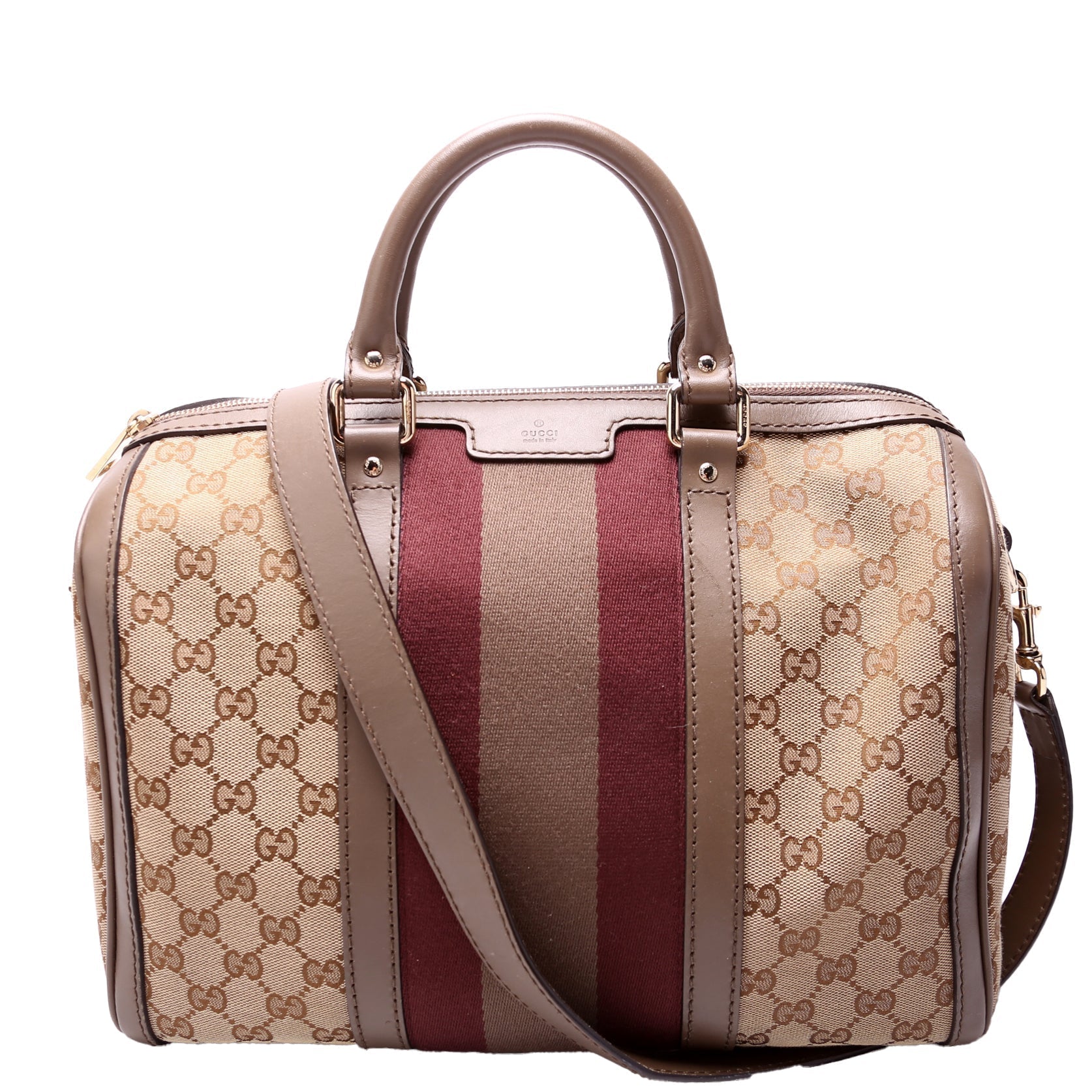 Gucci Boston Taupe Canvas Travel Bag