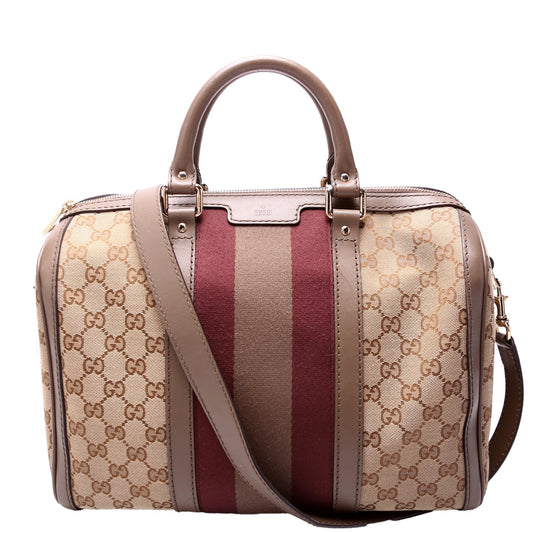 Gucci Boston Taupe Canvas Travel Bag