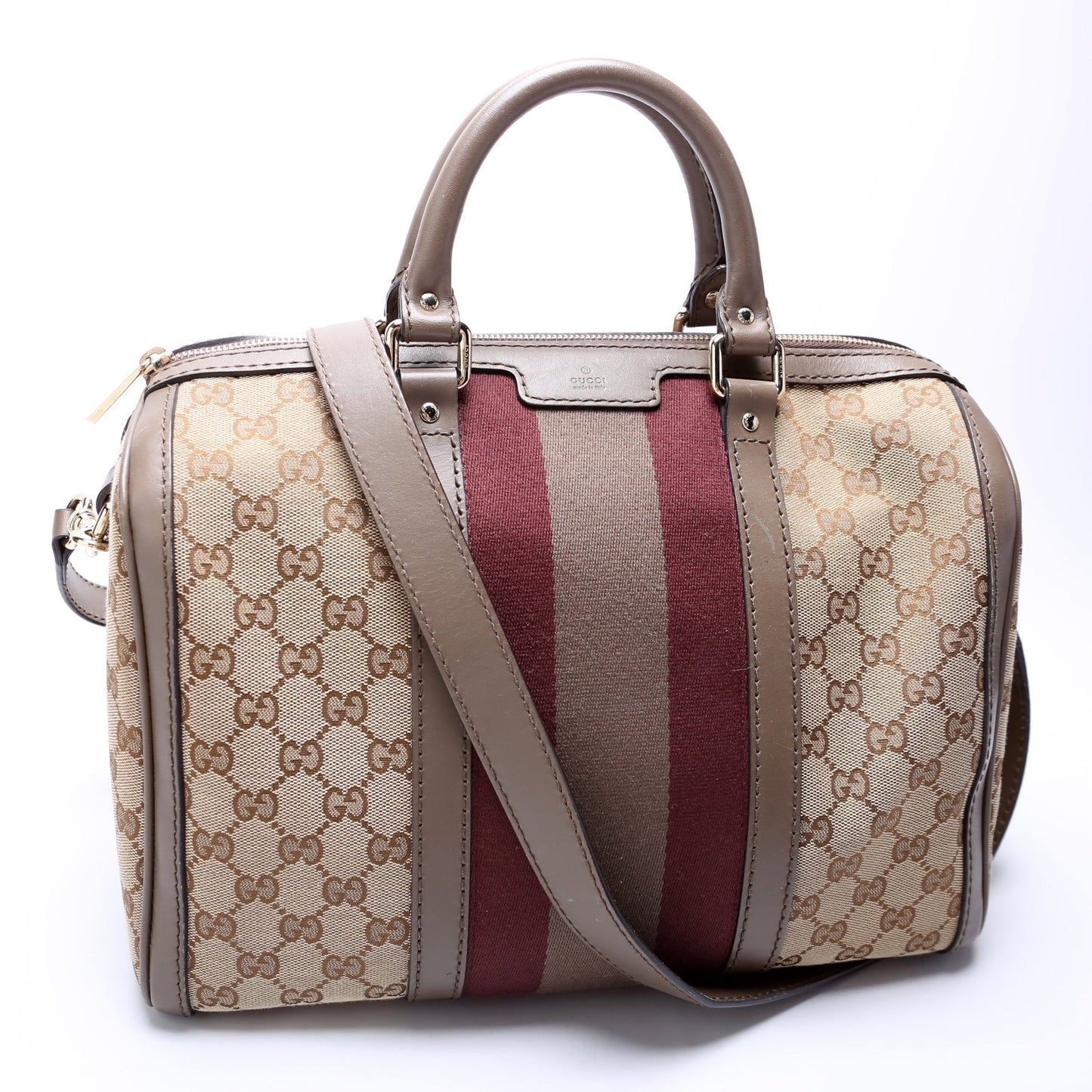 Gucci Boston Taupe Canvas Travel Bag