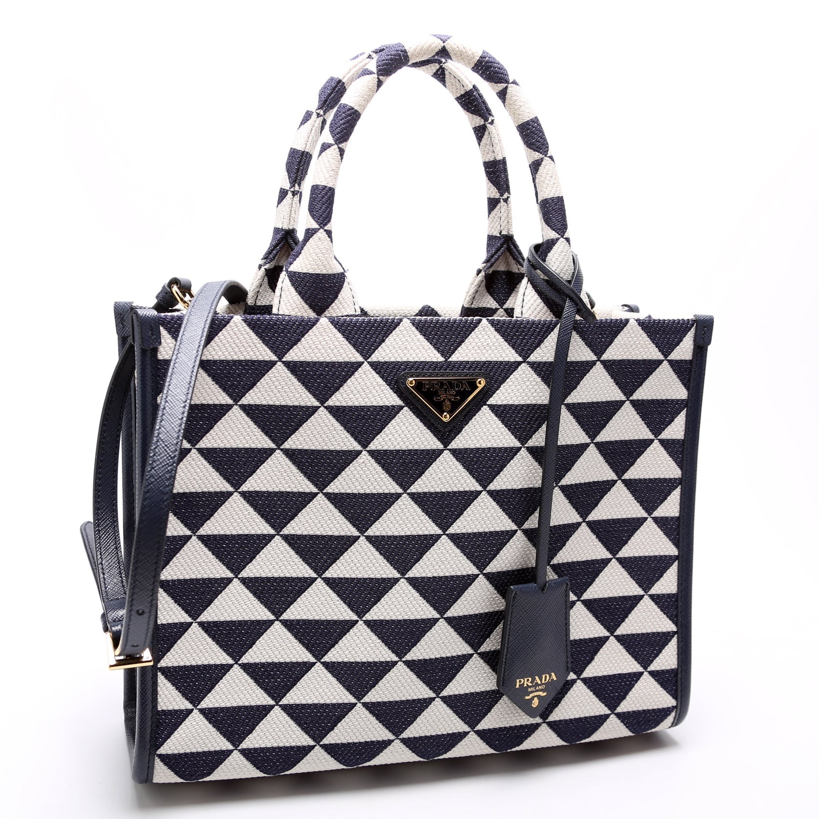 Prada Jacquard Triangle Symbole Handblue Bag Canvas Travel Bag