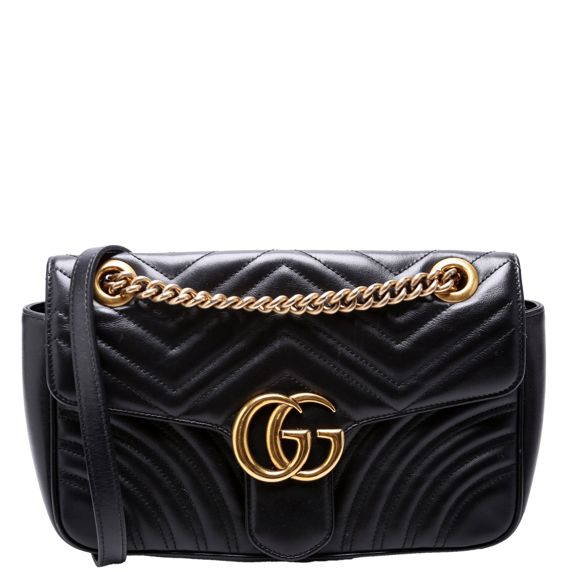 Gucci Marmont Leather Black Small Flap Shoulder Bag