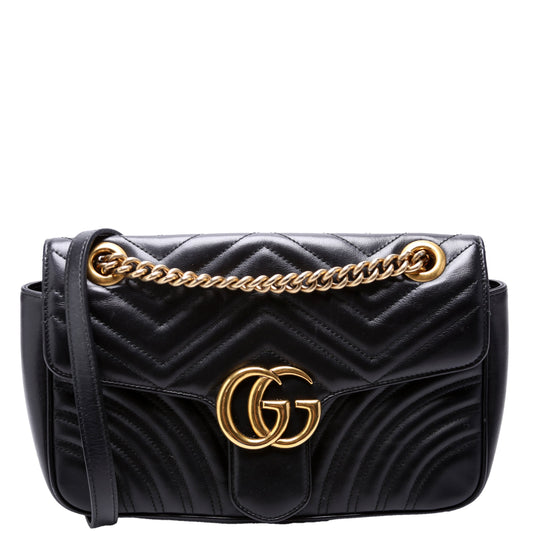 Gucci Marmont Leather Black Small Flap Shoulder Bag