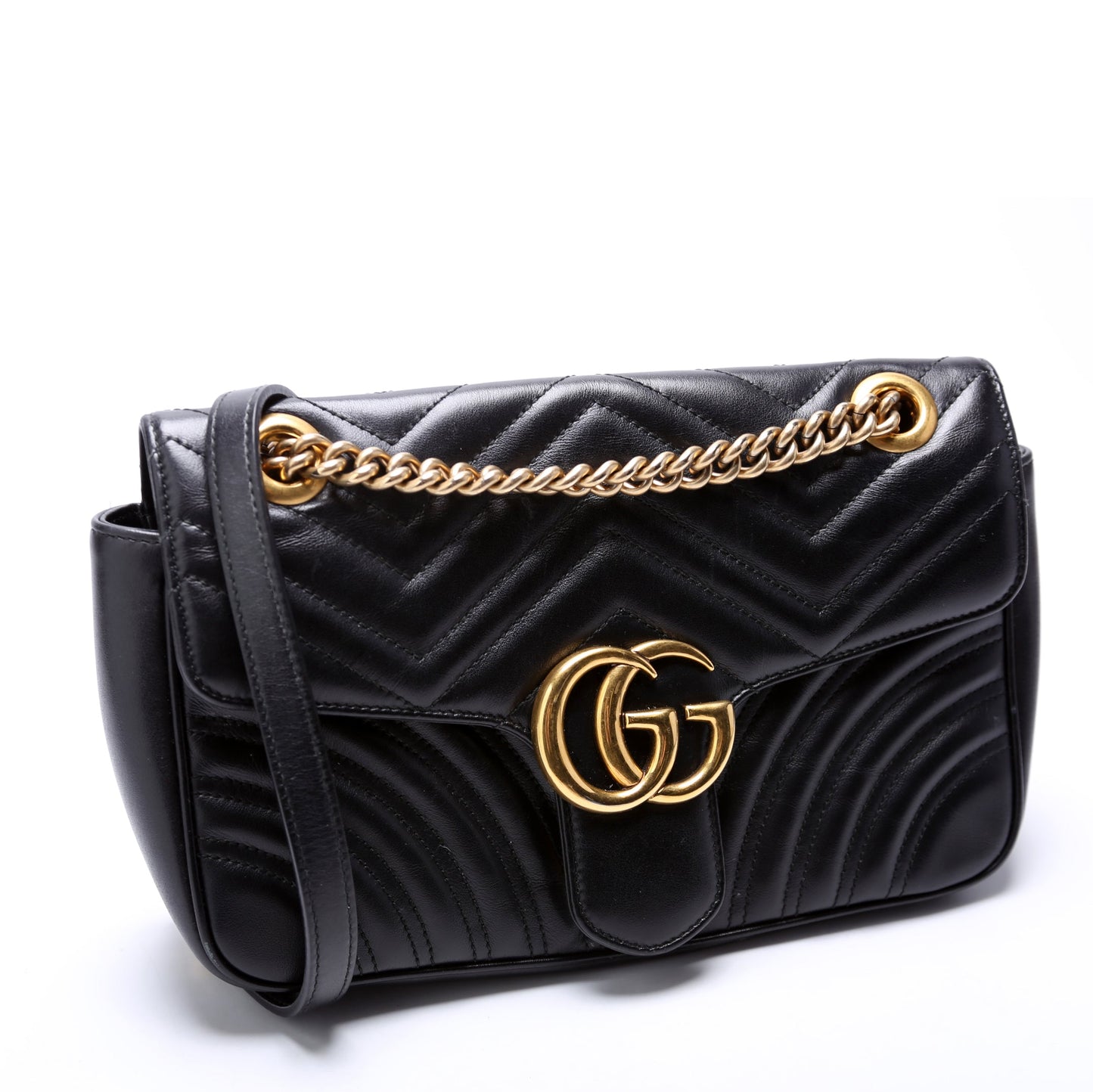 Gucci Marmont Leather Black Small Flap Shoulder Bag