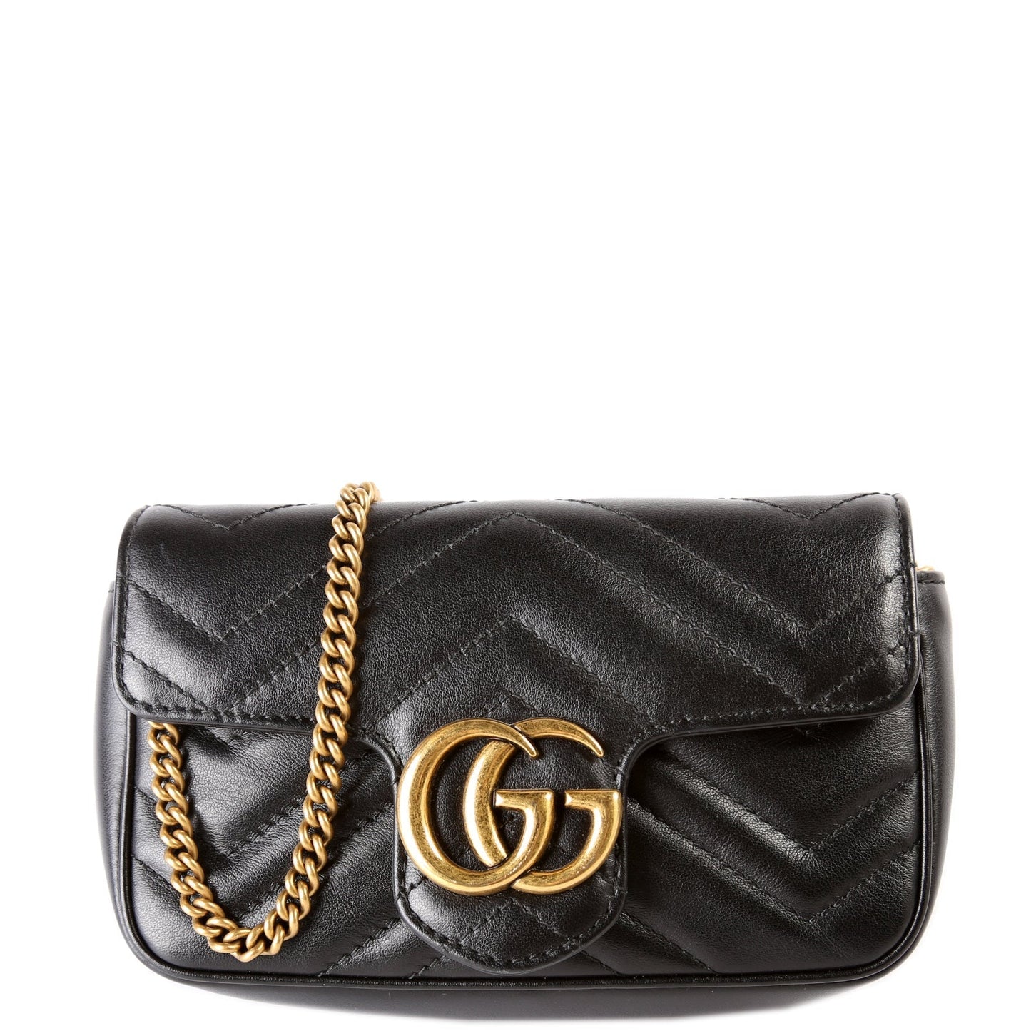 Gucci Marmont Super Leather Black Mini Flap Travel Bag Flap Black
