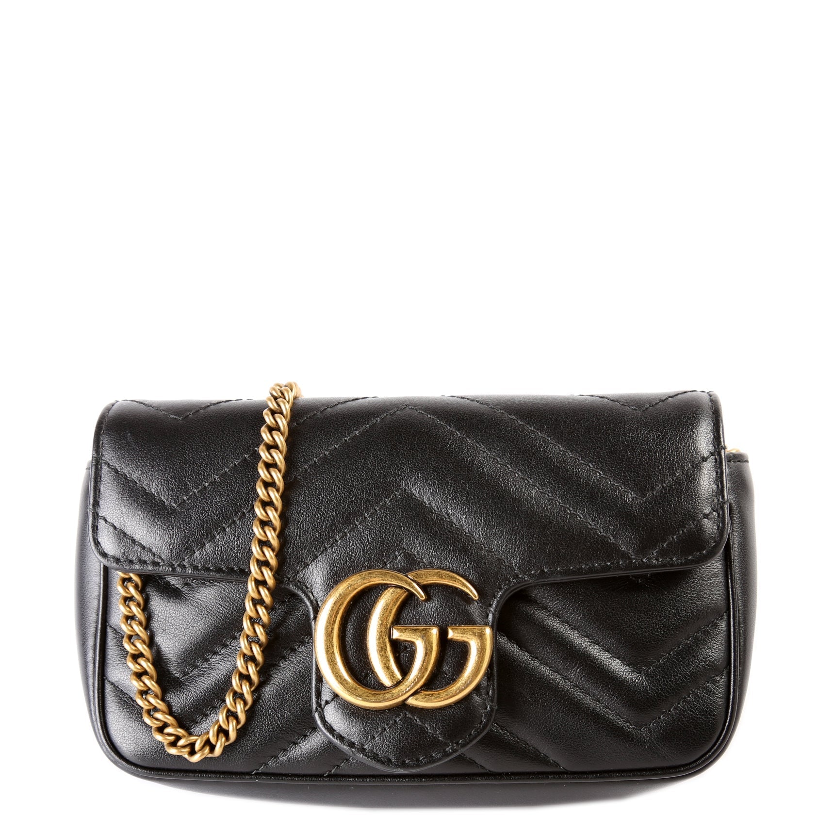 Gucci Marmont Super Leather Black Mini Flap Travel Bag Flap Black