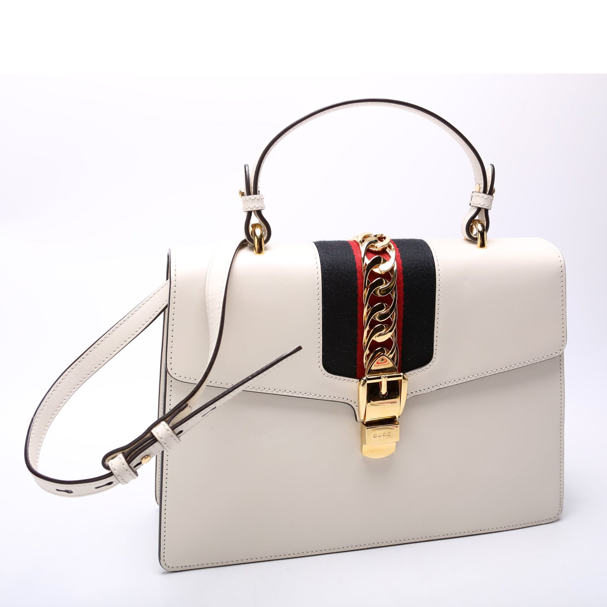 Gucci Sylvie White Medium Top Handle Travel Bag
