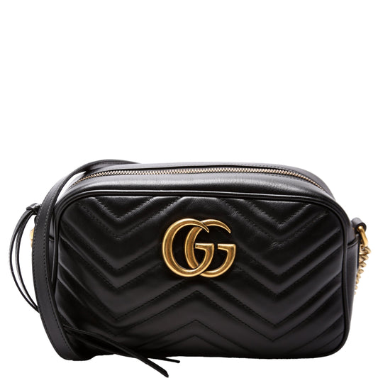 Gucci Marmont Camera Leather Black Small Travel Bag Camera Black