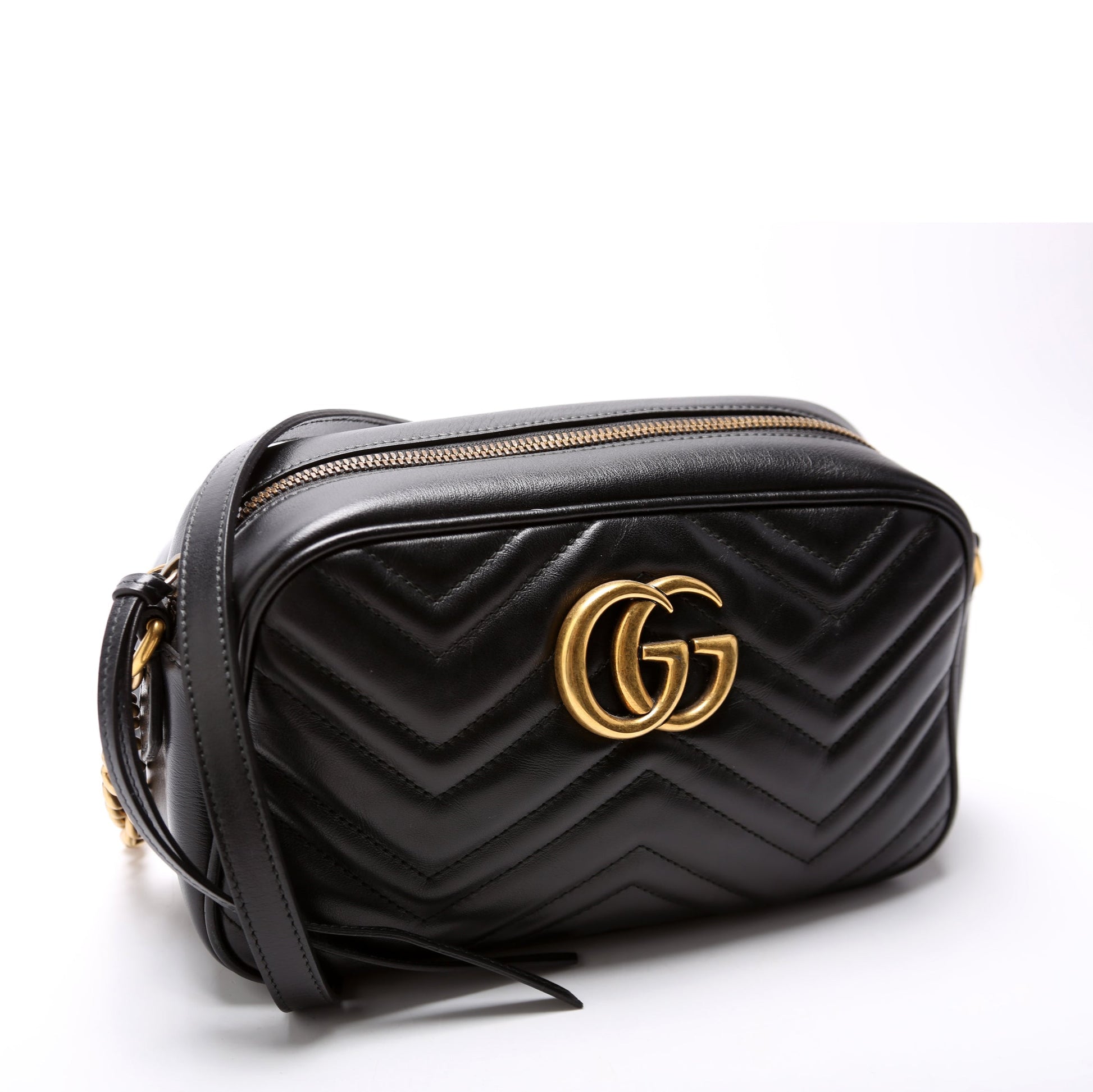 Gucci Marmont Camera Leather Black Small Travel Bag Camera Black