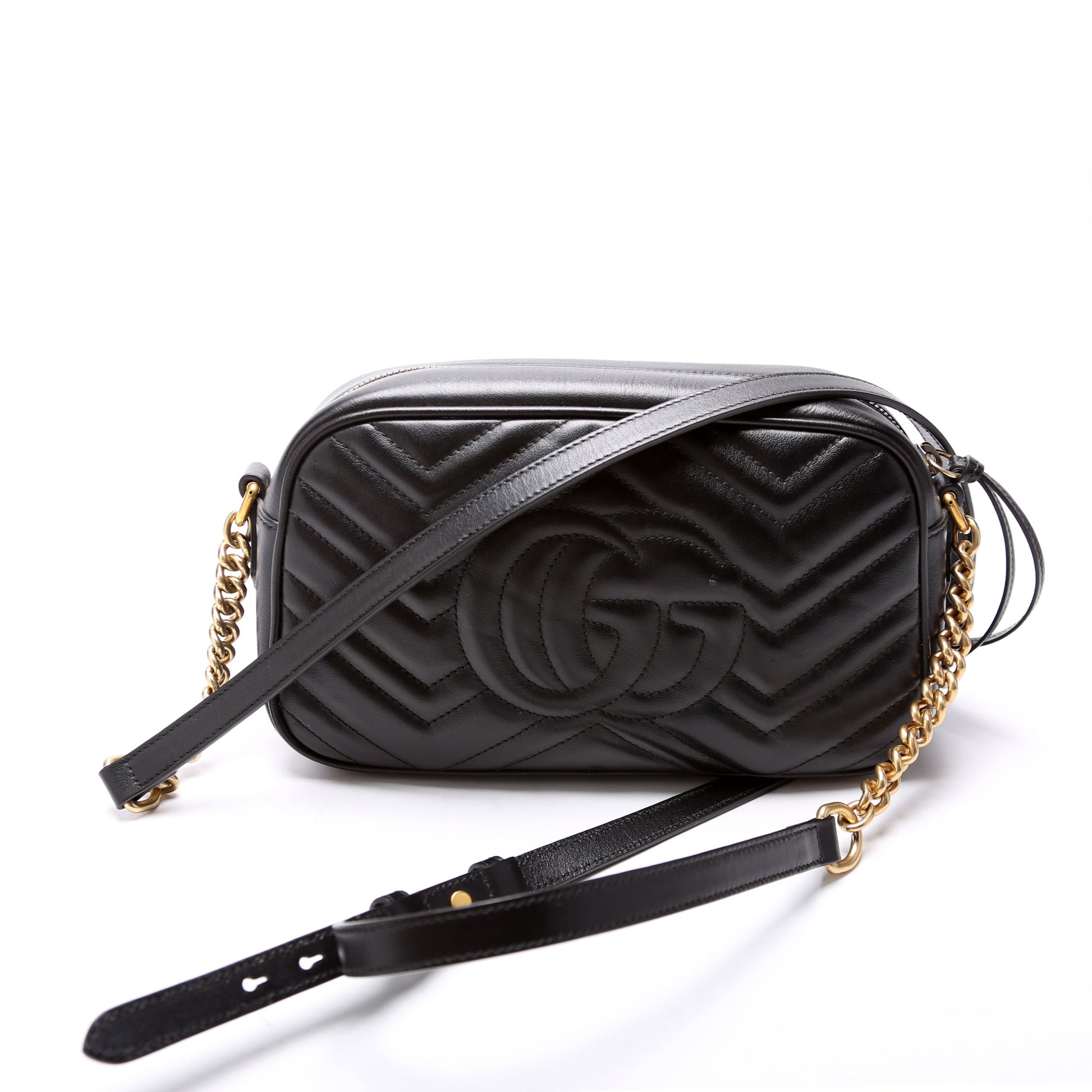 Gucci Marmont Camera Leather Black Small Travel Bag Camera Black