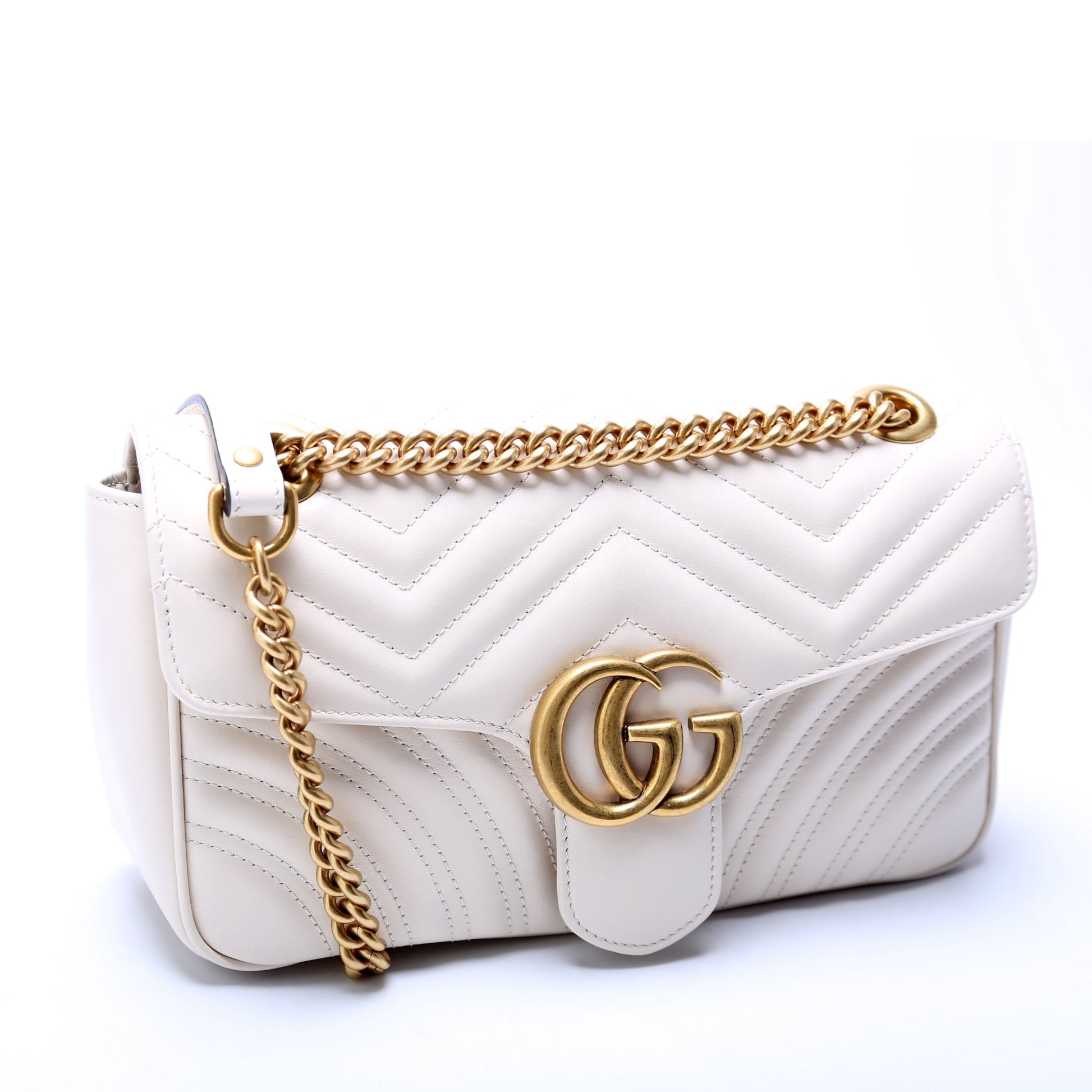 Gucci Marmont Leather White Small Flap Shoulder Bag