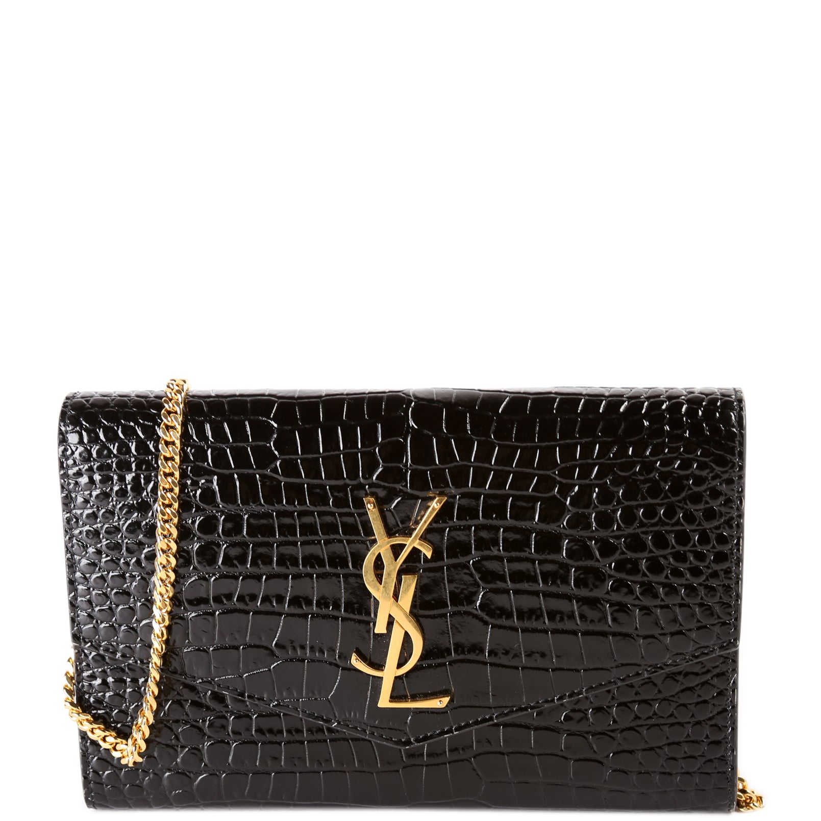 YSL Saint Laurent Saint Laurent Uptown Wallet Croc Embossed Bag Black Chain Travel Bag