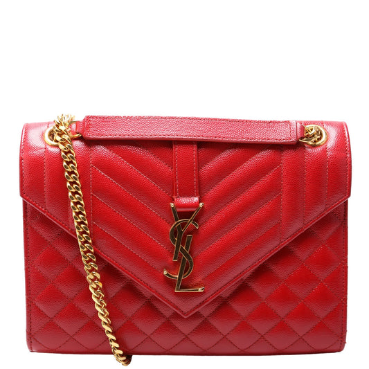 YSL Saint Laurent Saint Laurent Envelope Grain De Triquilt Bag Red Medium Travel Bag