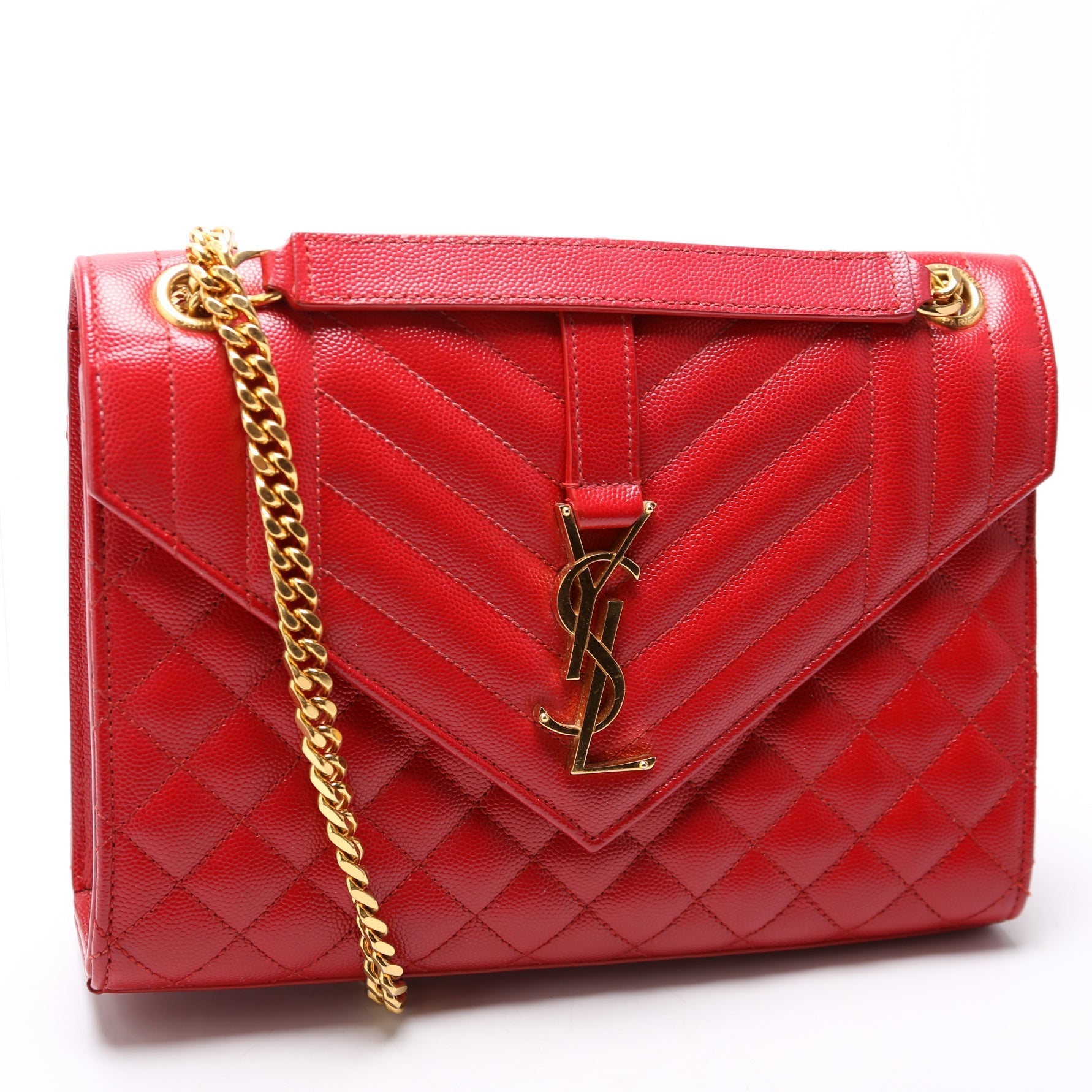 YSL Saint Laurent Saint Laurent Envelope Grain De Triquilt Bag Red Medium Travel Bag