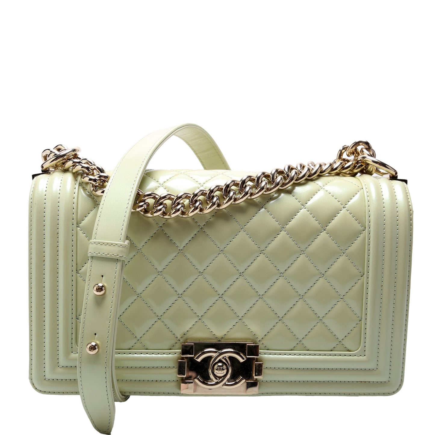 Chanel Boy Flap 22M Green Handbag