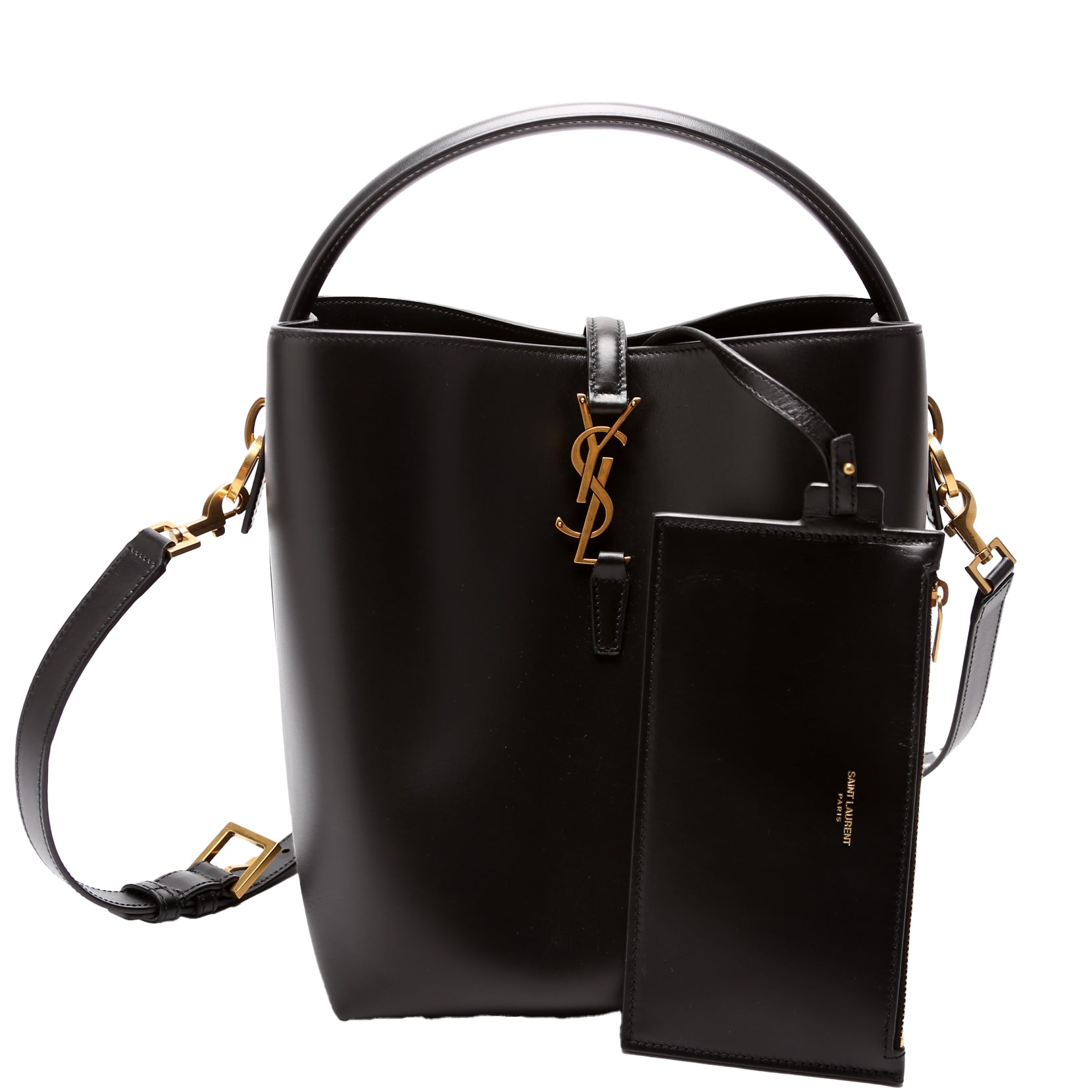 YSL Saint Laurent Saint Laurent Le Shiny Bag Leather Black Bucket Bag