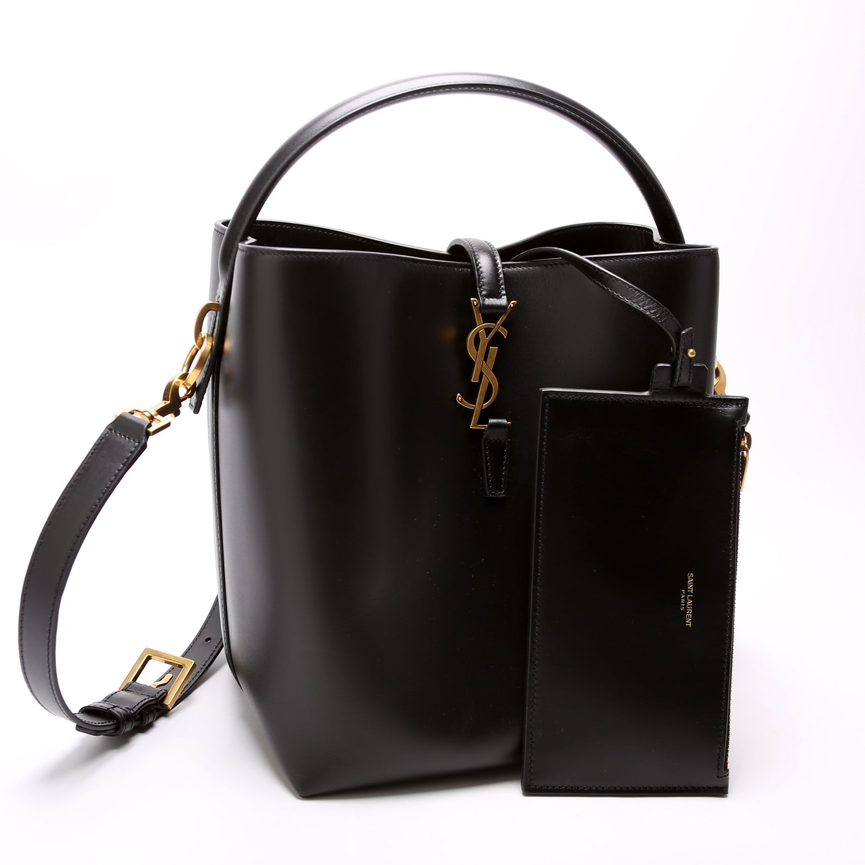 YSL Saint Laurent Saint Laurent Le Shiny Bag Leather Black Bucket Bag
