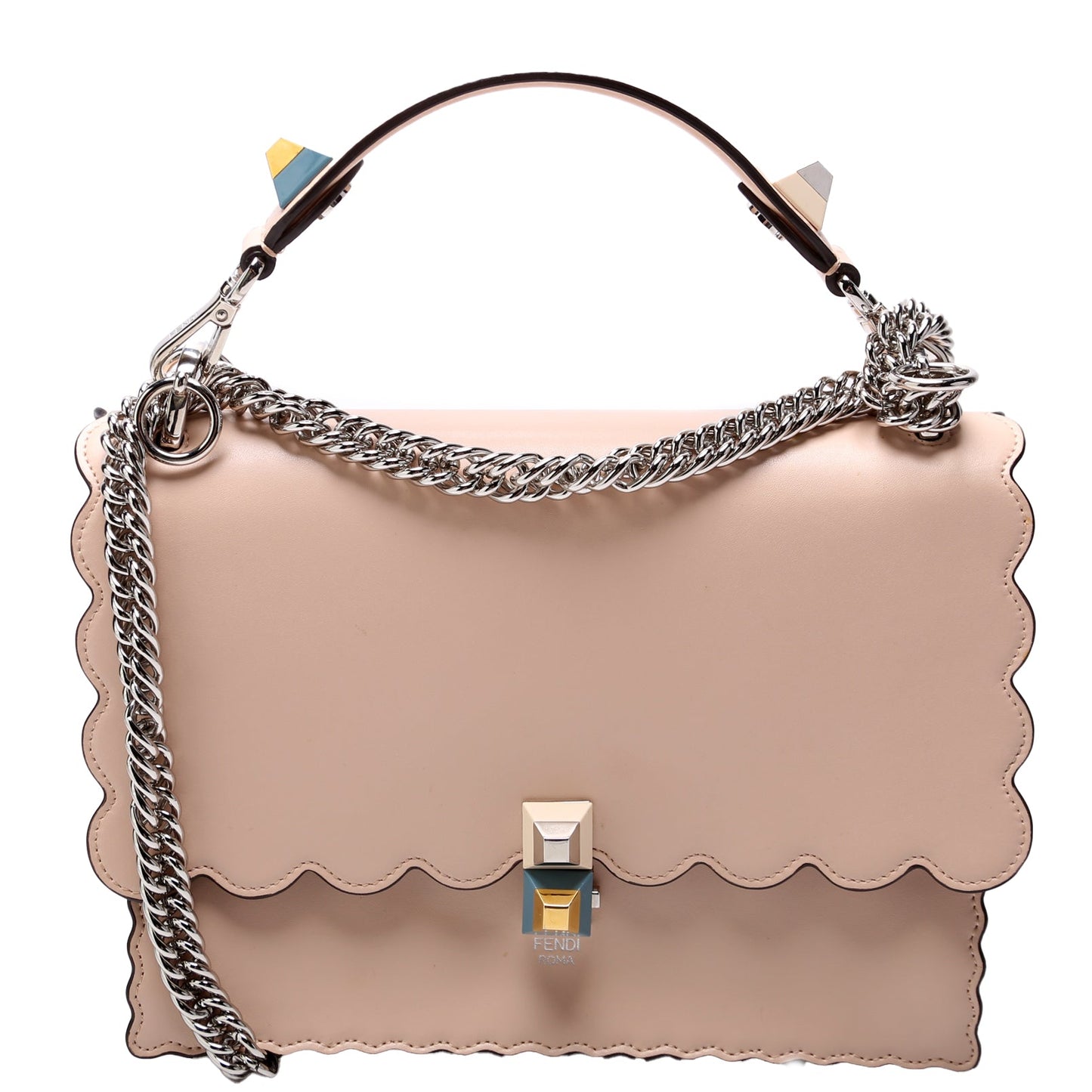 Fendi Kan Scalloped Studded Shoulder Nude Bag Leather Shoulder Bag