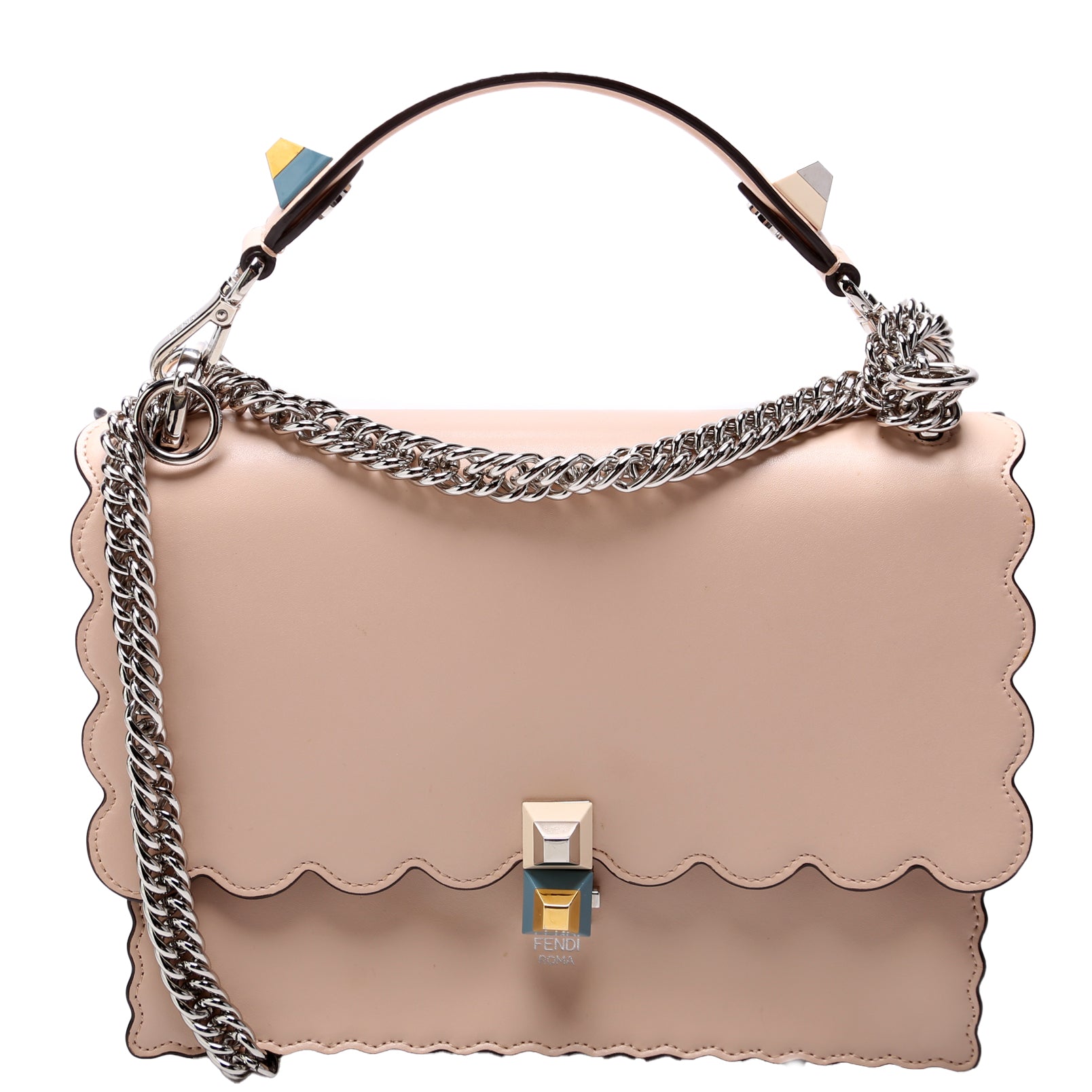 Fendi Kan Scalloped Studded Shoulder Nude Bag Leather Shoulder Bag