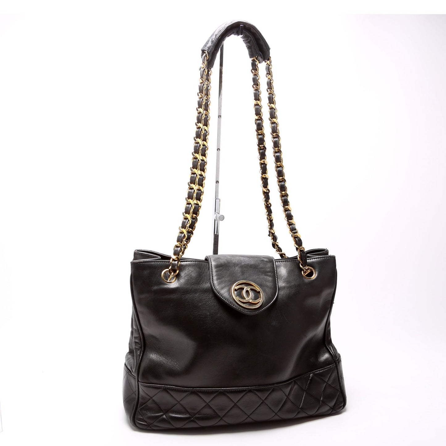 Chanel CC Quilted Lambskin Shopper 1M Black Tote Bag