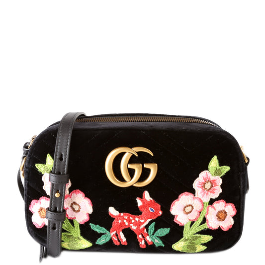 Gucci Marmont Velvet Camera Black Small Travel Bag