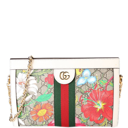 Gucci GG Supreme Flora Ophidia White Small Chain Travel Bag