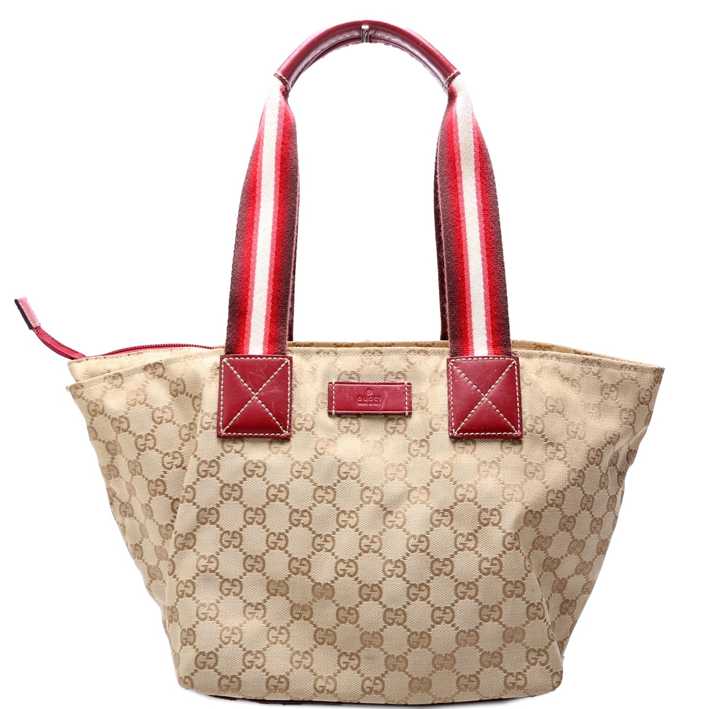 Gucci GG Web Canvas Red Bucket Tote Bag