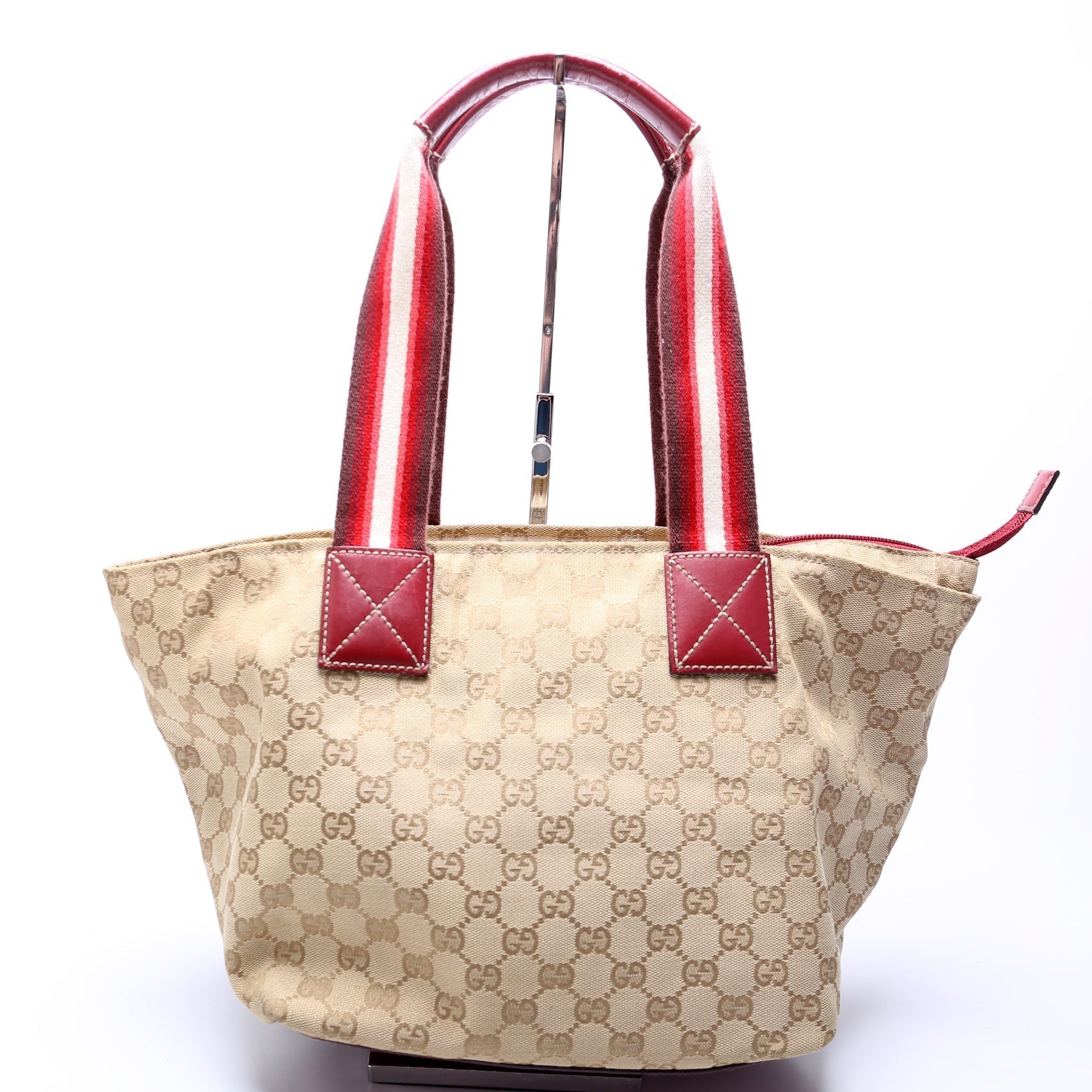 Gucci GG Web Canvas Red Bucket Tote Bag