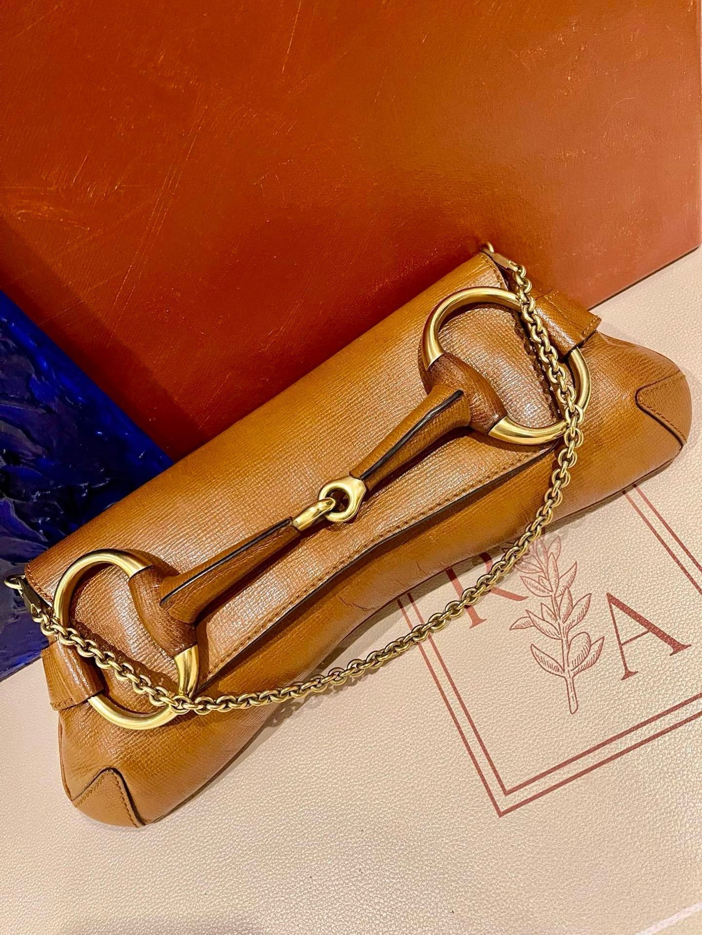 Gucci Horsebit Chain Leather Brown Tan Large Shoulder Bag
