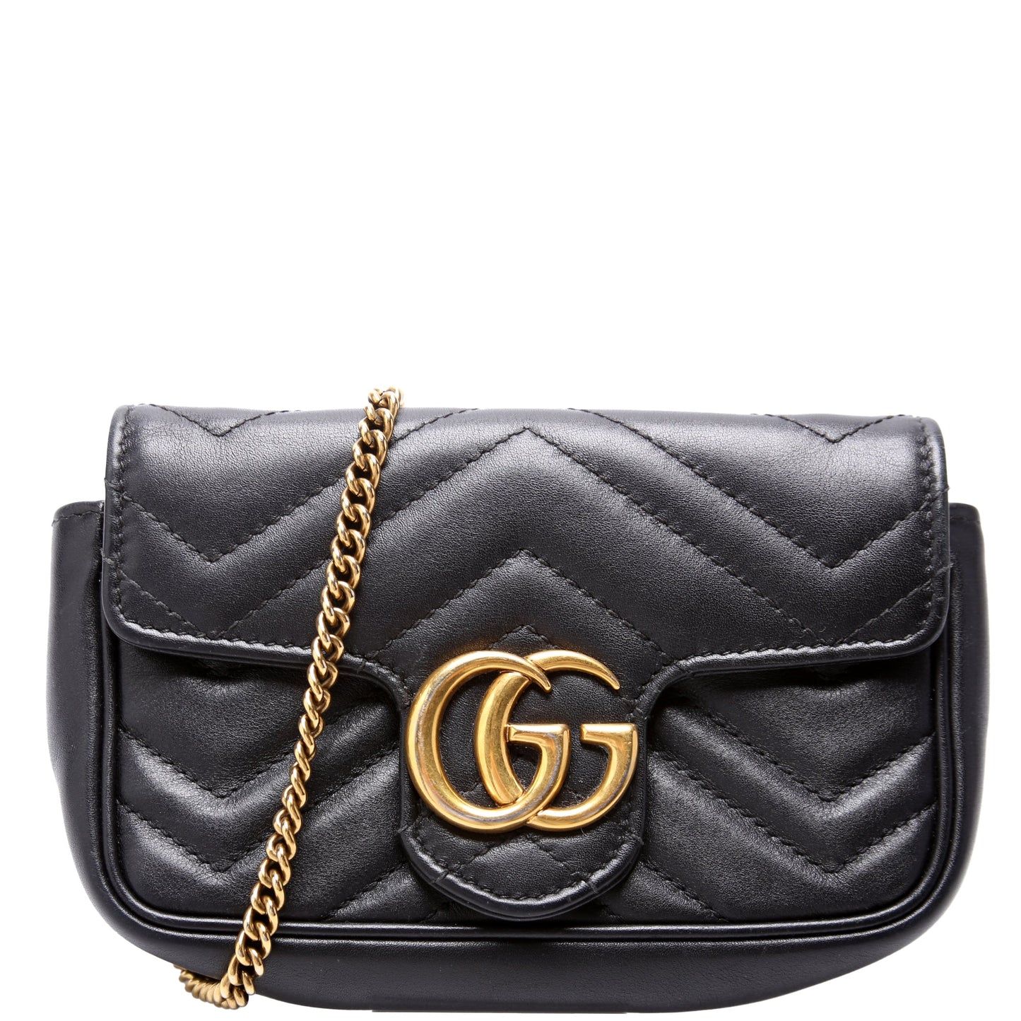 Gucci Marmont Super Leather Black Mini Flap Travel Bag Black 1