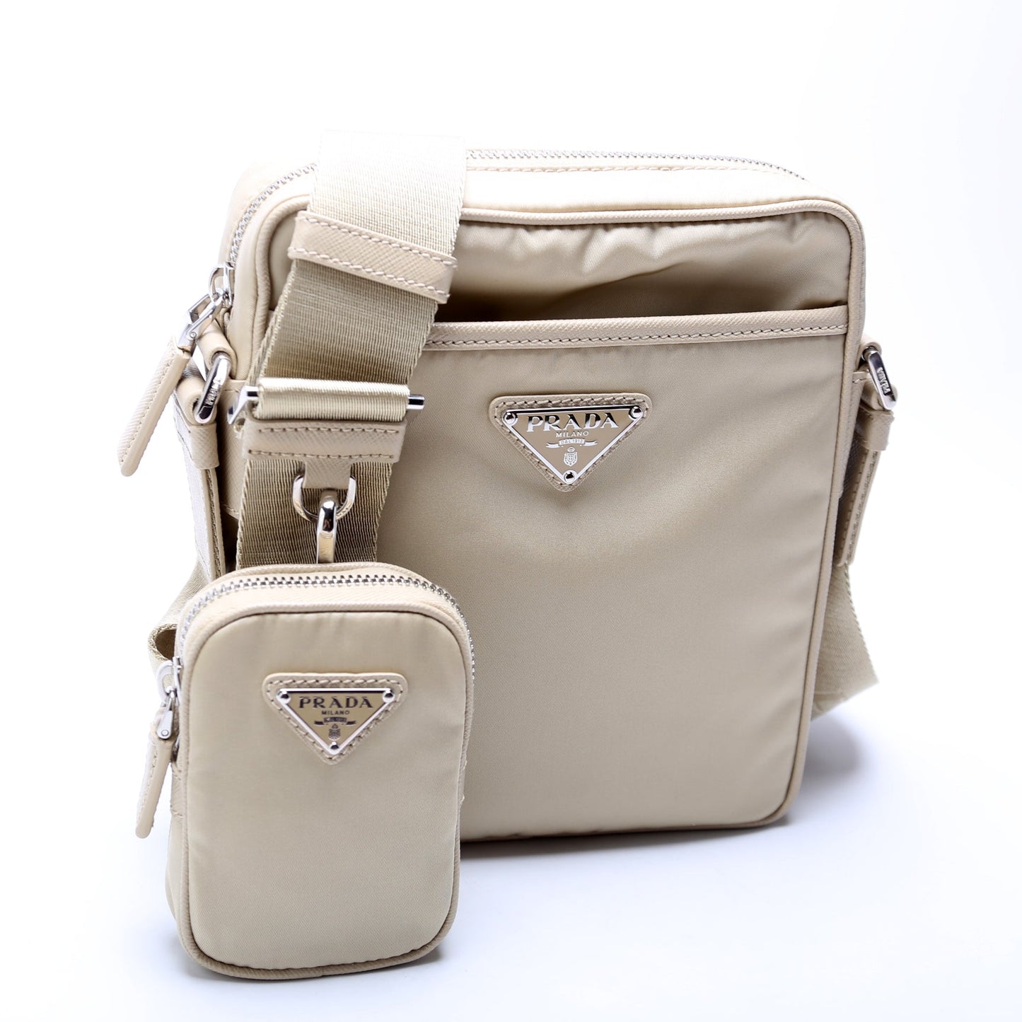 Prada Re Saffiano Shoulder Bag Leather Nylon Gold Bag