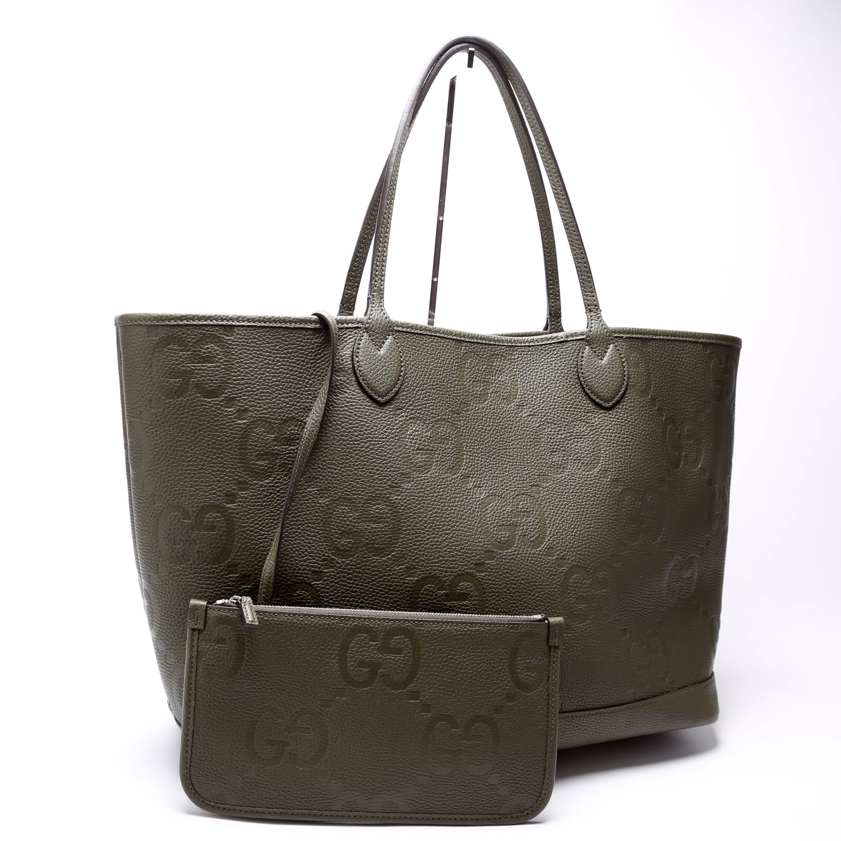 Gucci GG Embossed W Pouch Green Large Tote Bag
