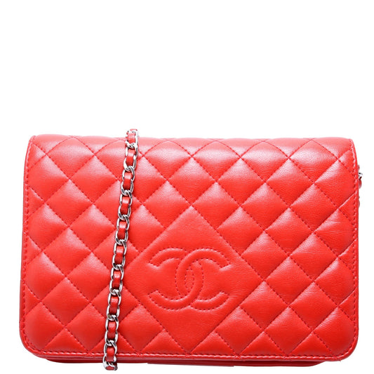 Chanel WOC CC Diamond Quilted Red Clutch Bag