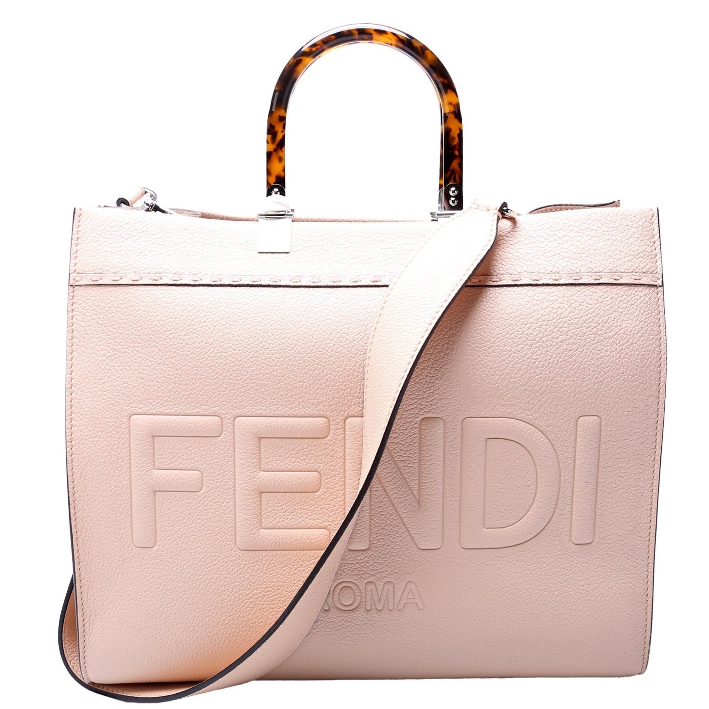 Fendi Sunshine Shopper Chevron Nude Bag Leather Vitello Medium Travel Bag