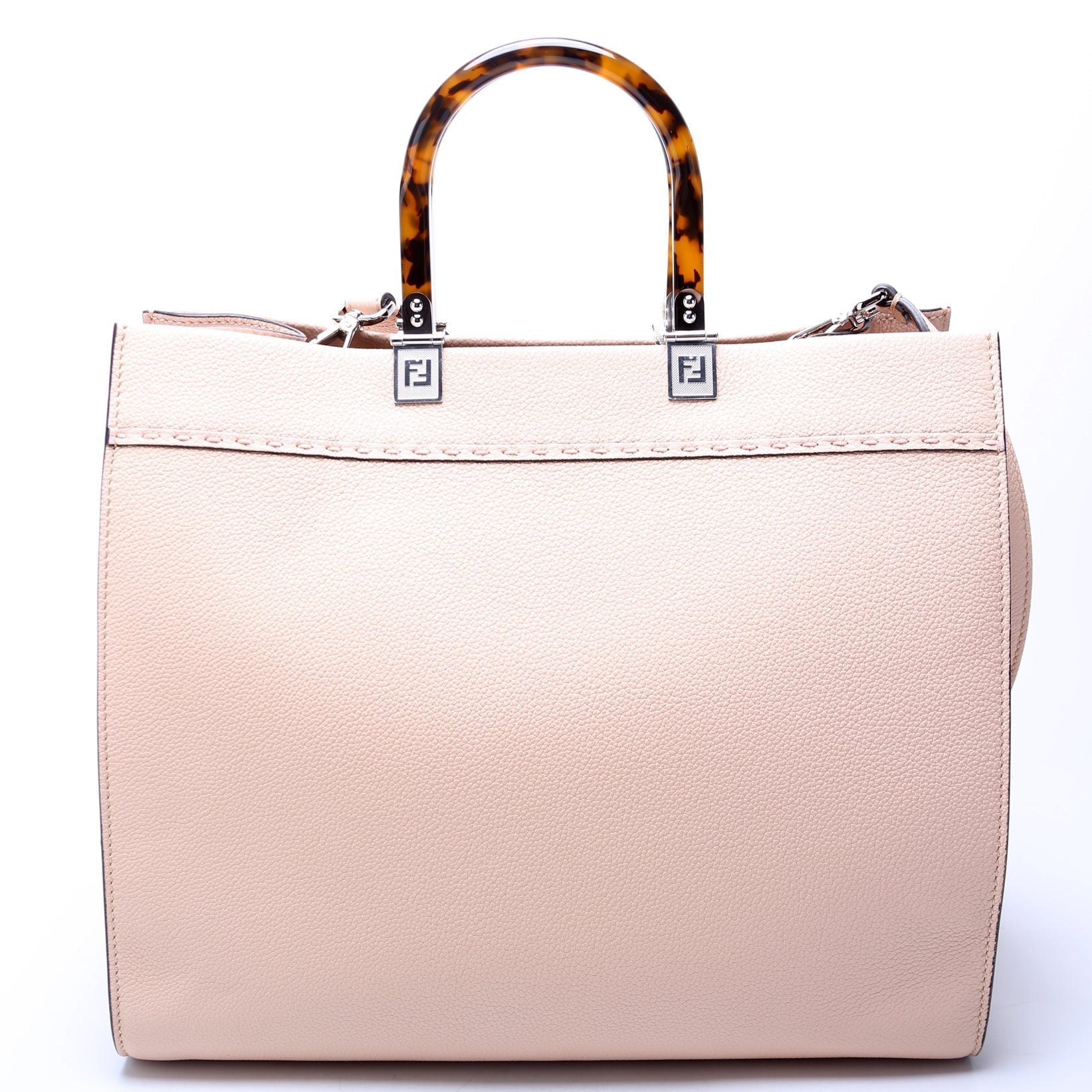 Fendi Sunshine Shopper Chevron Nude Bag Leather Vitello Medium Travel Bag