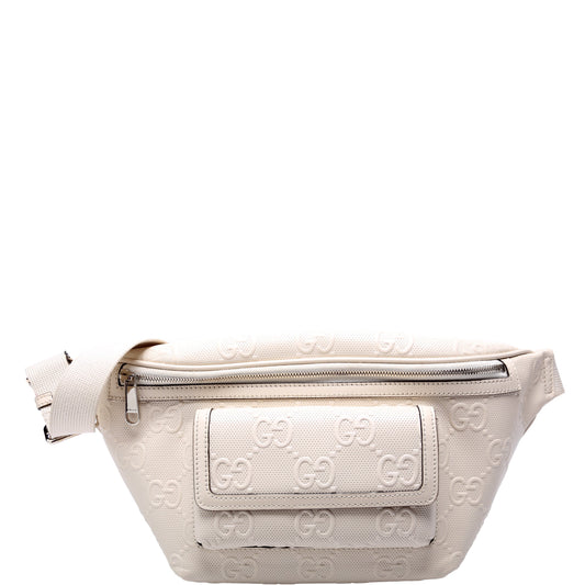 Gucci Embossed GG Pocket Leather Cream Belt