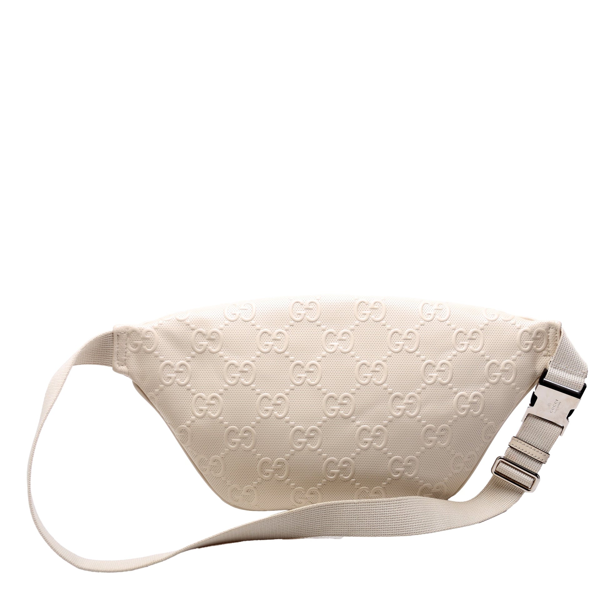 Gucci Embossed GG Pocket Leather Cream Belt