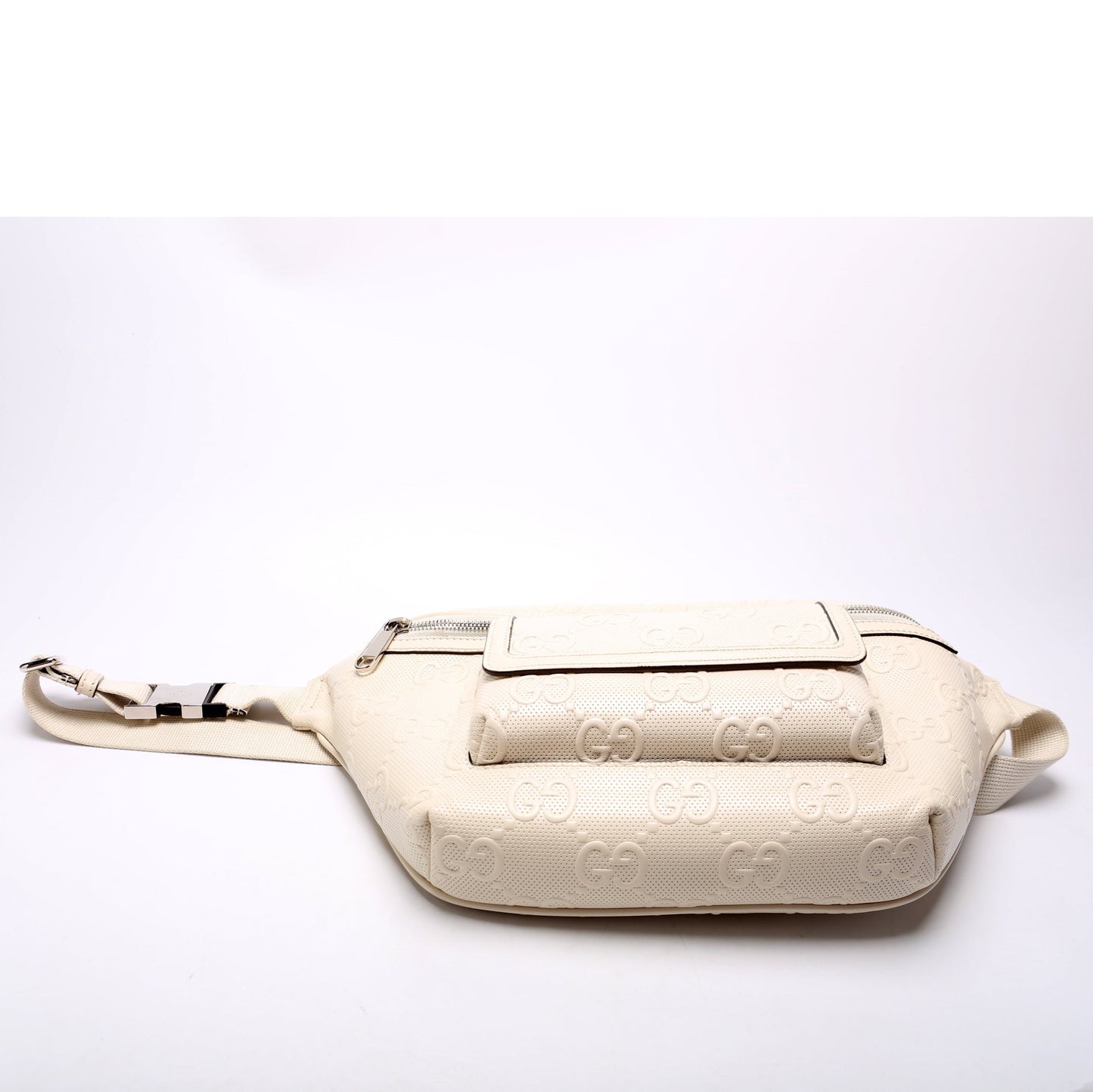 Gucci Embossed GG Pocket Leather Cream Belt