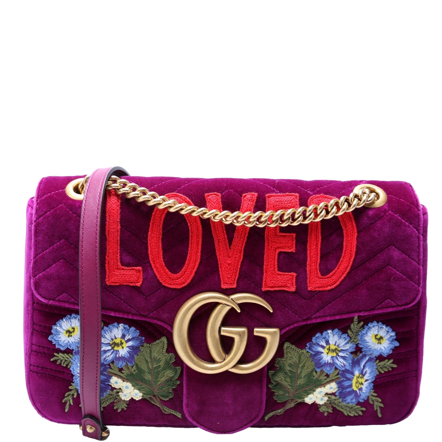 Gucci Marmont Velvet Loved Purple Multicolor Medium Shoulder Bag