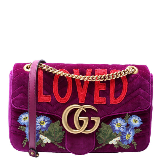 Gucci Marmont Velvet Loved Purple Multicolor Medium Shoulder Bag
