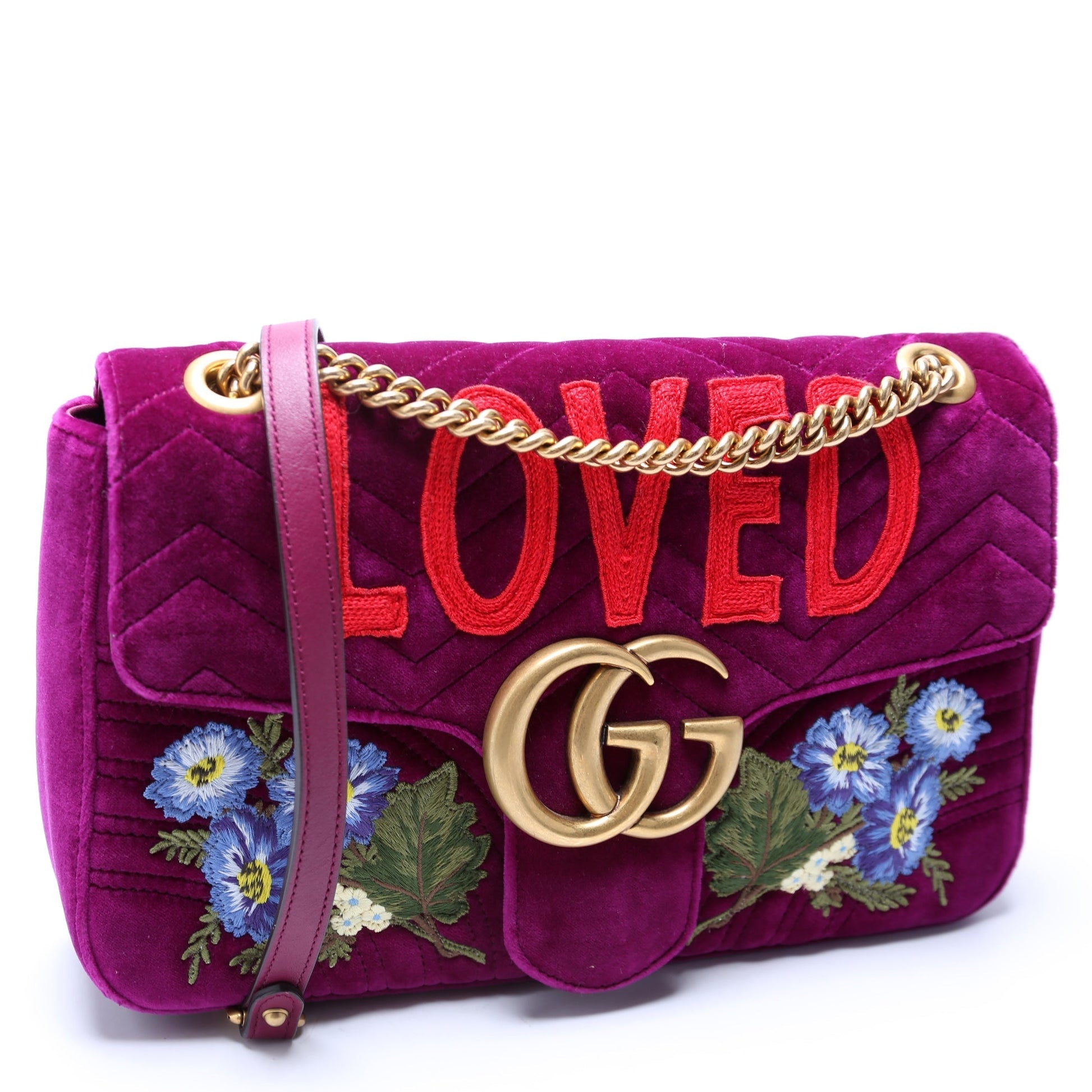 Gucci Marmont Velvet Loved Purple Multicolor Medium Shoulder Bag