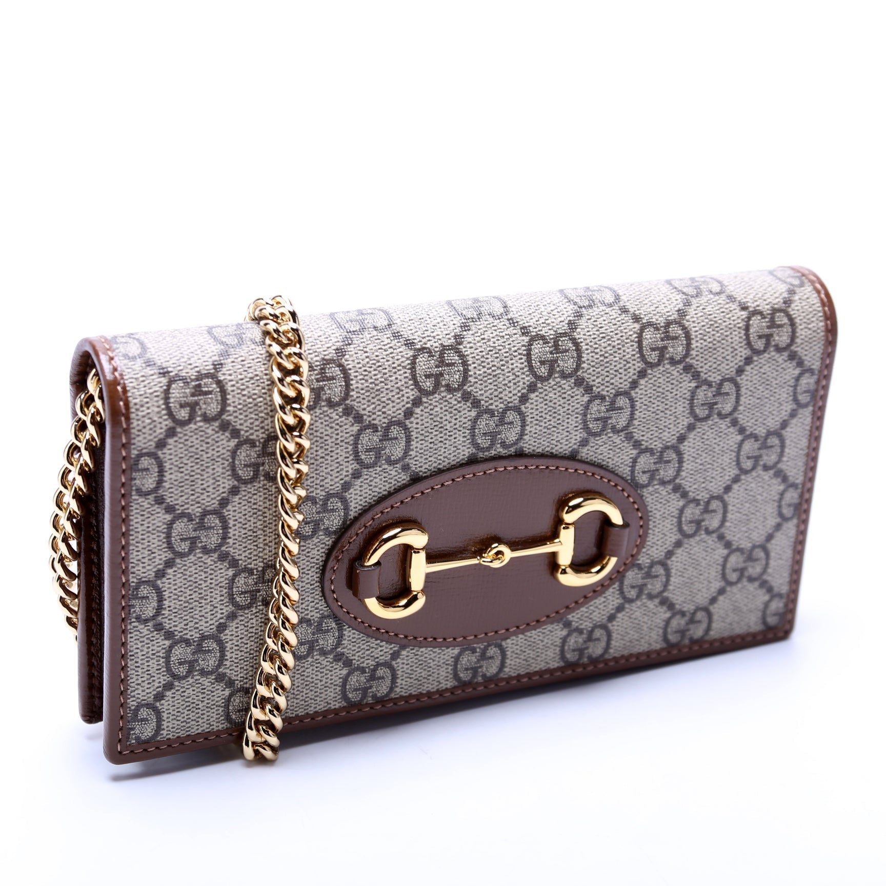 Gucci Horsebit Brown Chain Wallet Case