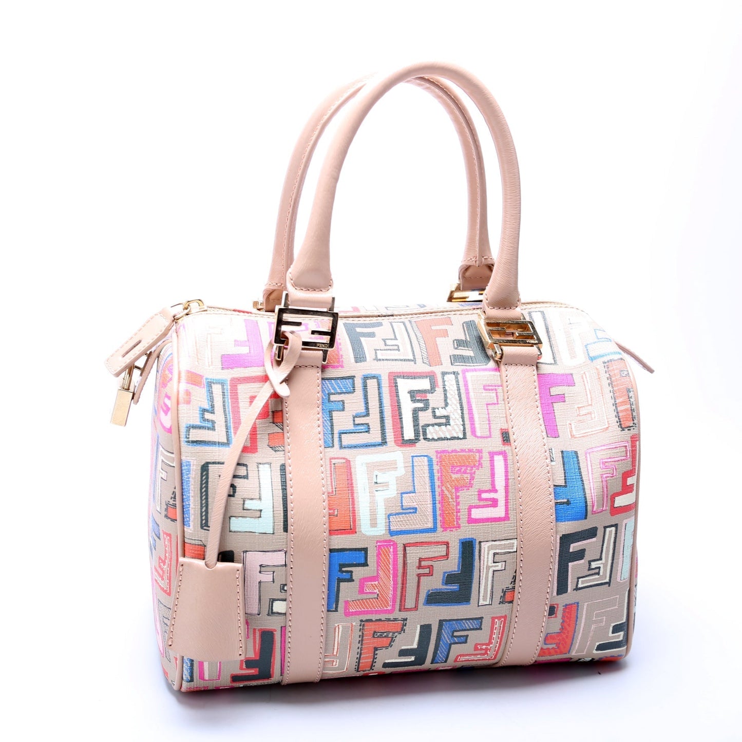 Fendi 8Bl068 Zucca Boston Bag Tan Multicolor Travel Bag