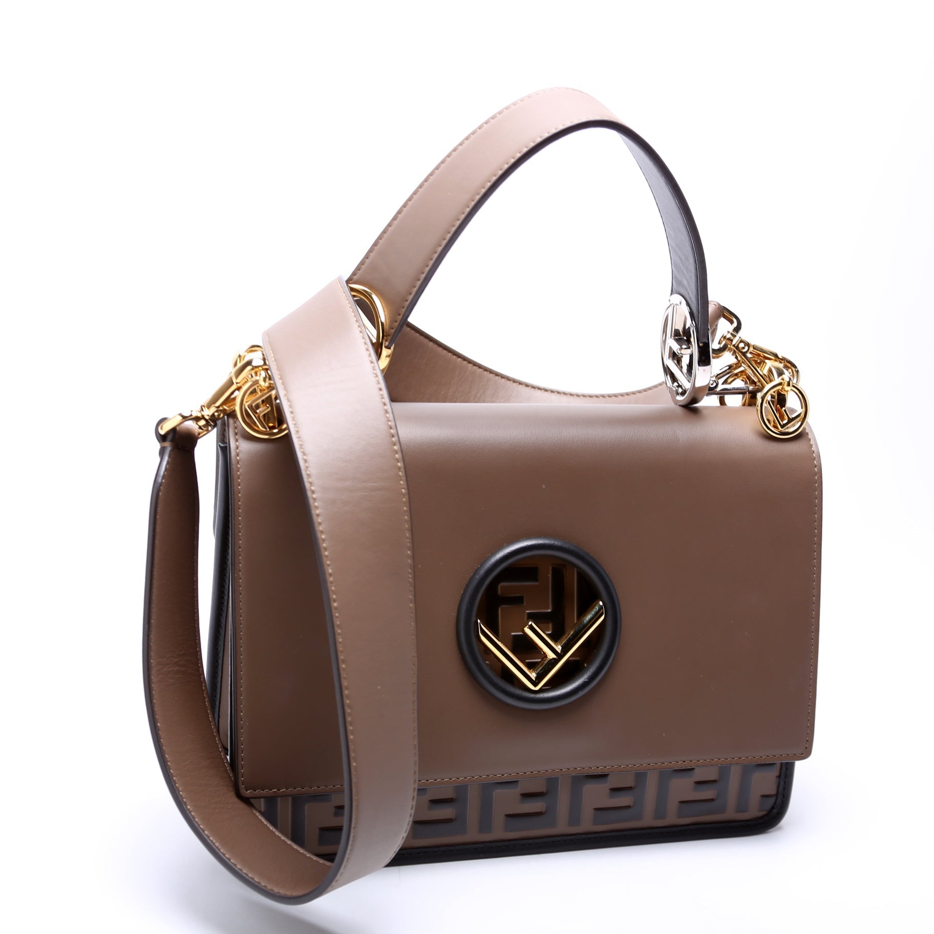 Fendi 8Bt284 Kan Shoulder Is Bag Vitello Black Brown Shoulder Bag