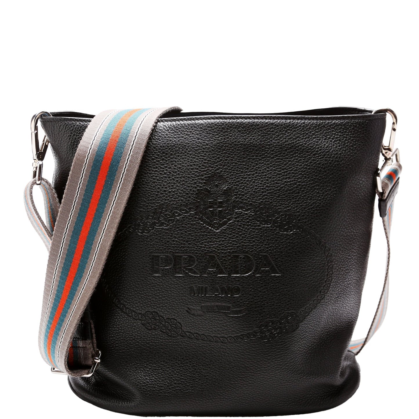 Prada Vitello Daino Phenix Bag Black Bucket Bucket Bag