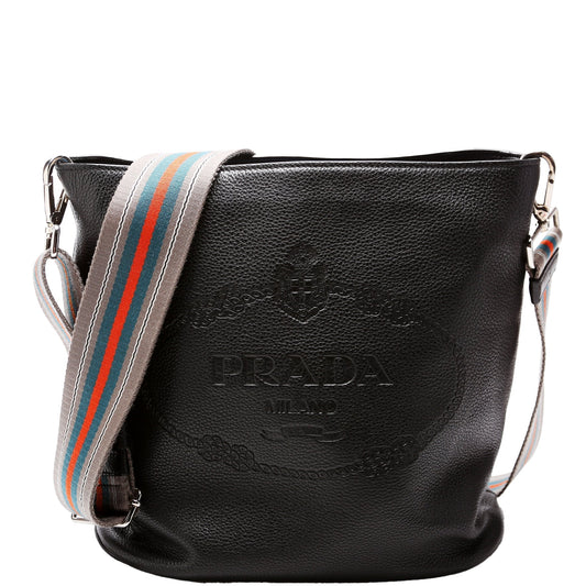 Prada Vitello Daino Phenix Bag Black Bucket Bucket Bag